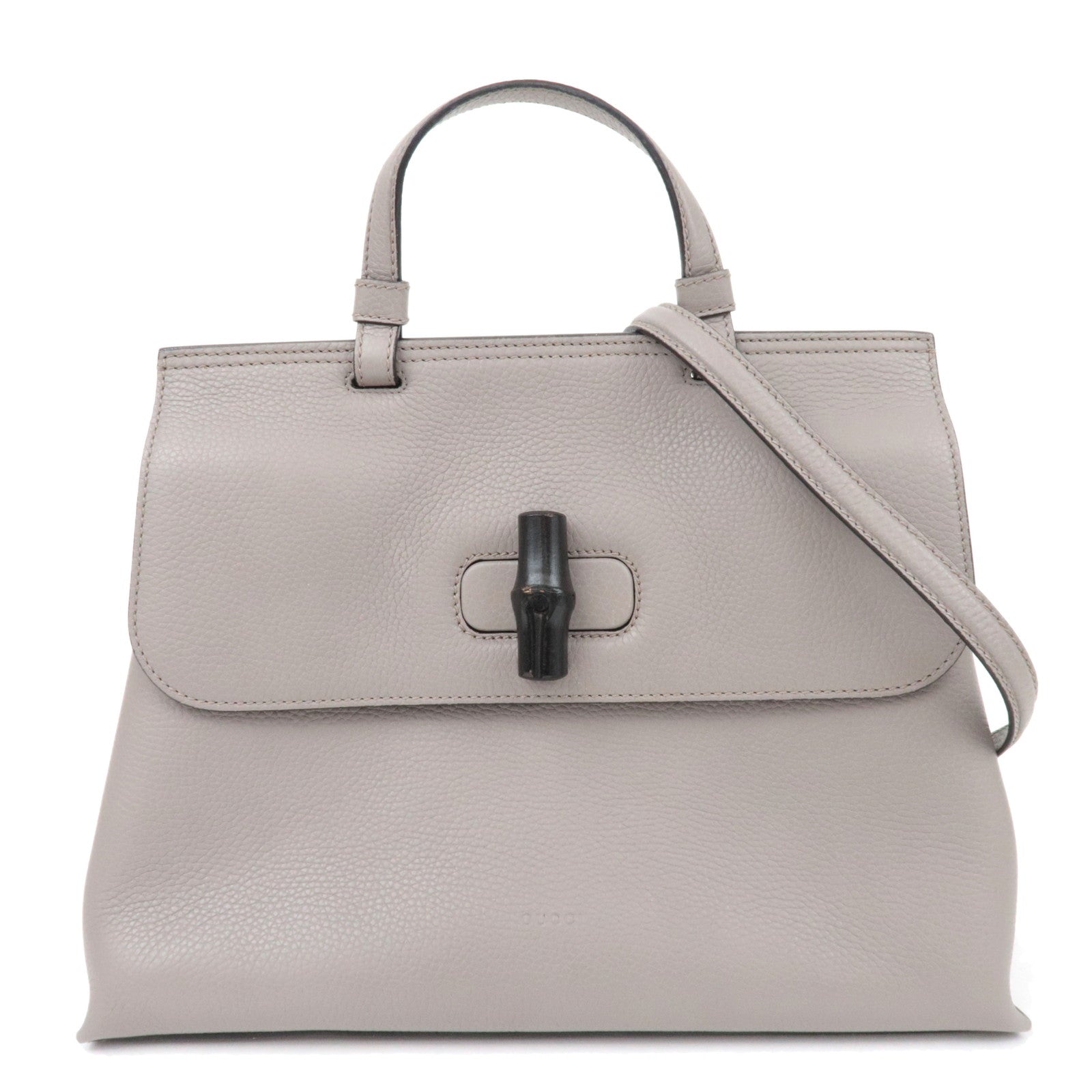 GUCCI Bamboo Daily Medium Leather 2Way Handbag Light Gray 39201386968