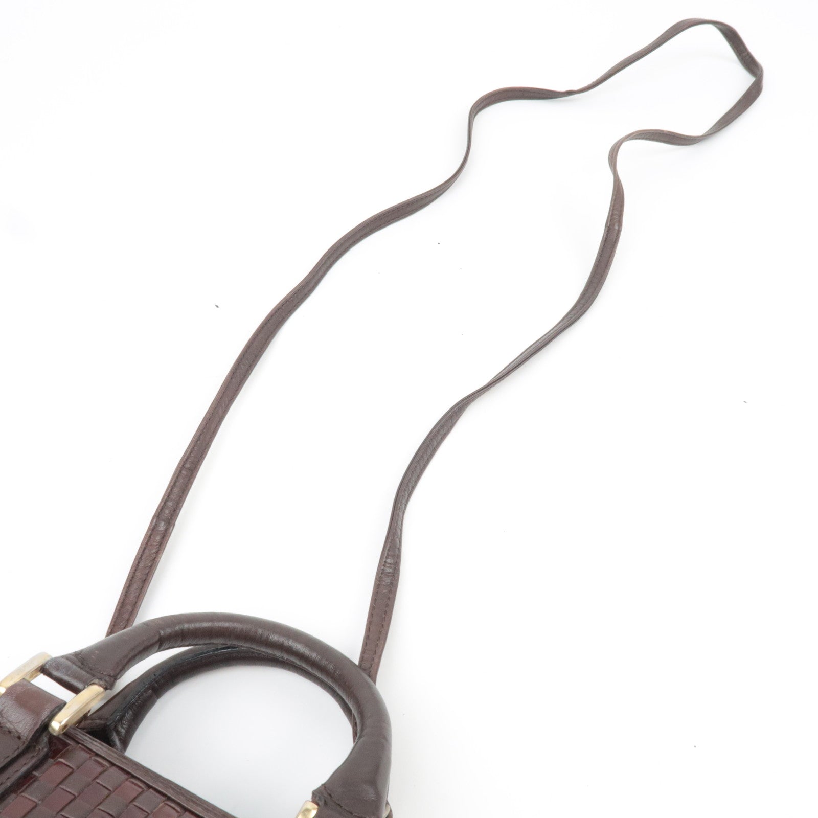 FENDI Braided Leather 2Way Handbag Brown 13961