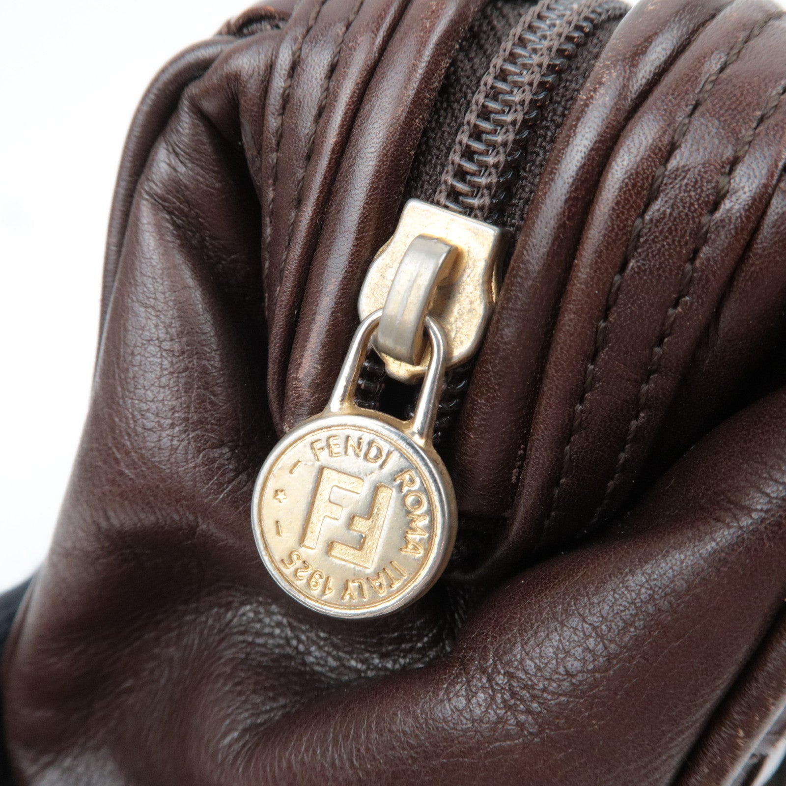 FENDI Braided Leather 2Way Handbag Brown 13961