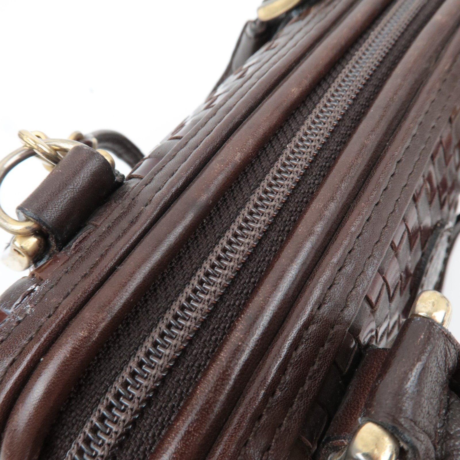 FENDI Braided Leather 2Way Handbag Brown 13961