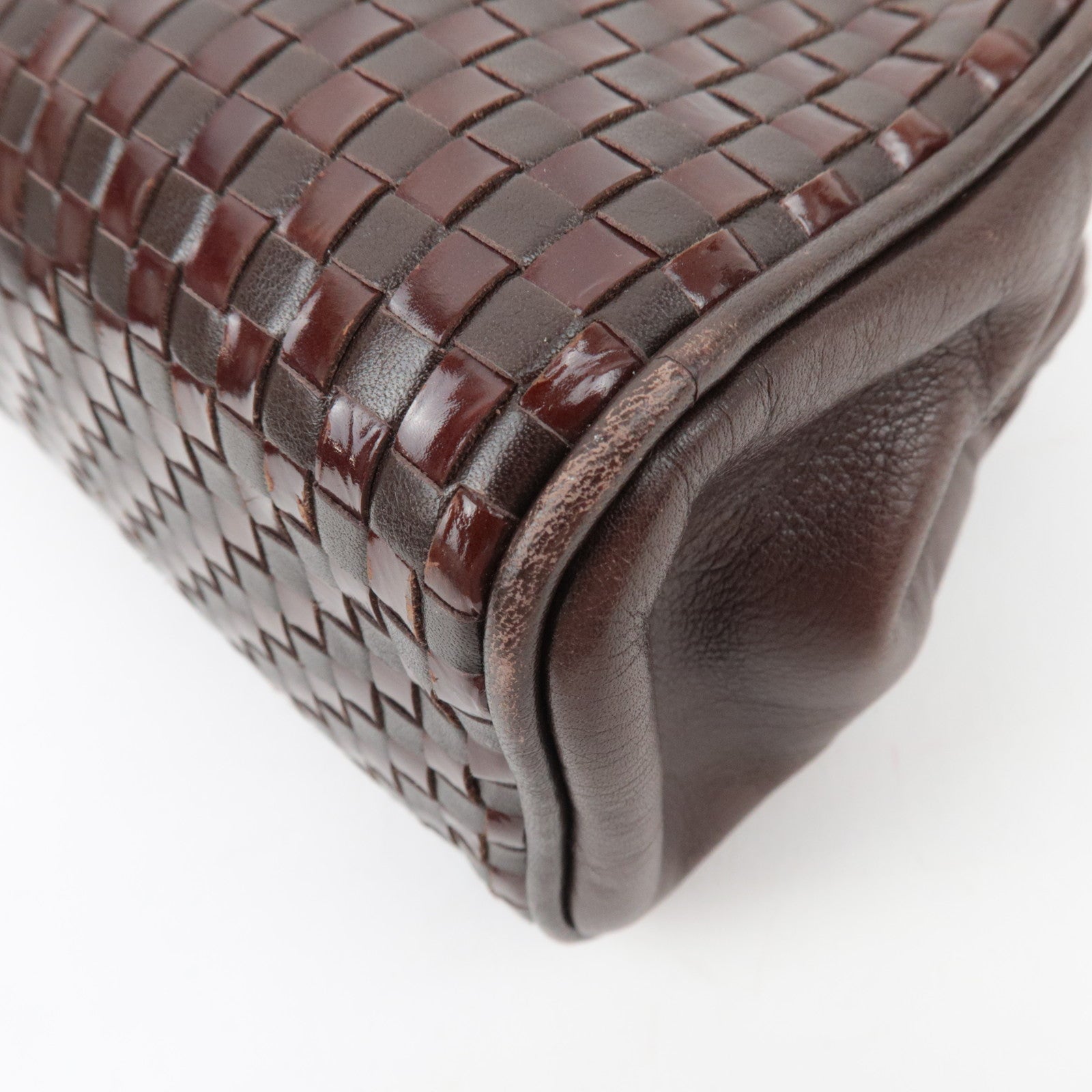 FENDI Braided Leather 2Way Handbag Brown 13961