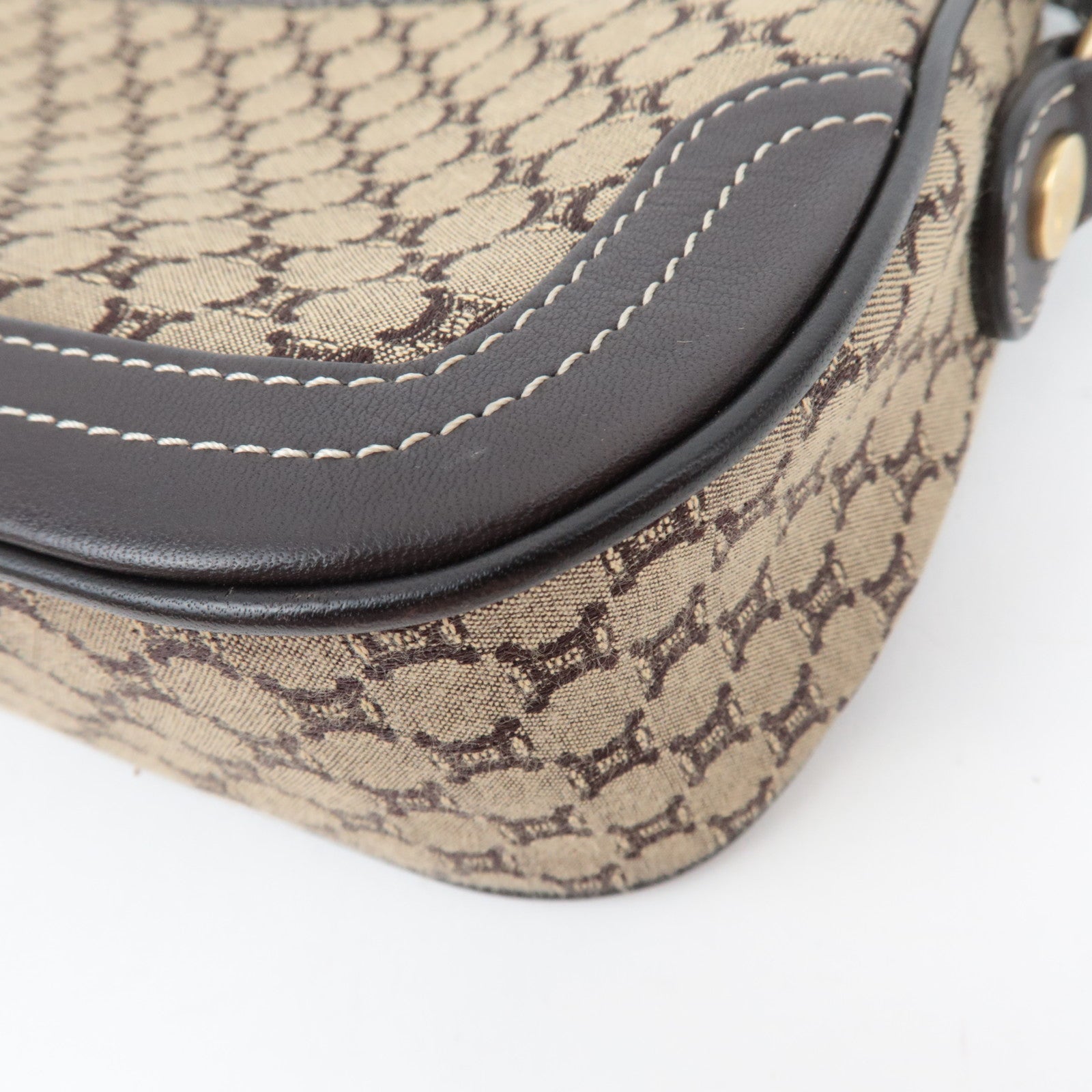 CELINE Macadam Canvas Leather Shoulder Bag Beige Brown