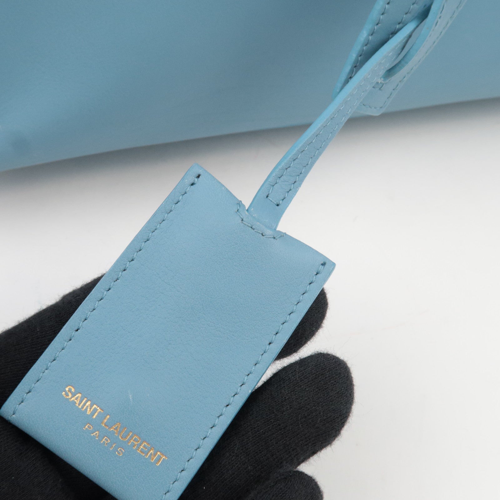 SAINT LAURENT Petit Cabas Leather 2Way Handbag Light Blue 311210