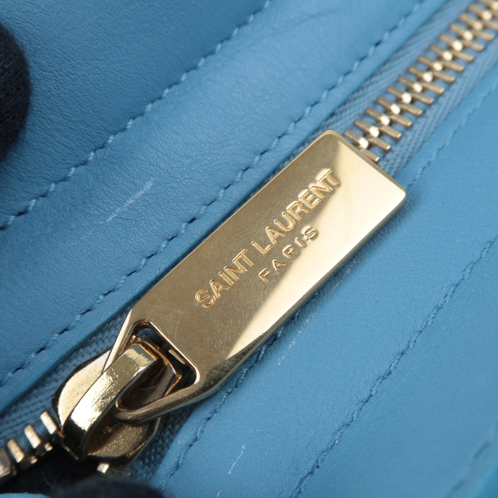 SAINT LAURENT Petit Cabas Leather 2Way Handbag Light Blue 311210