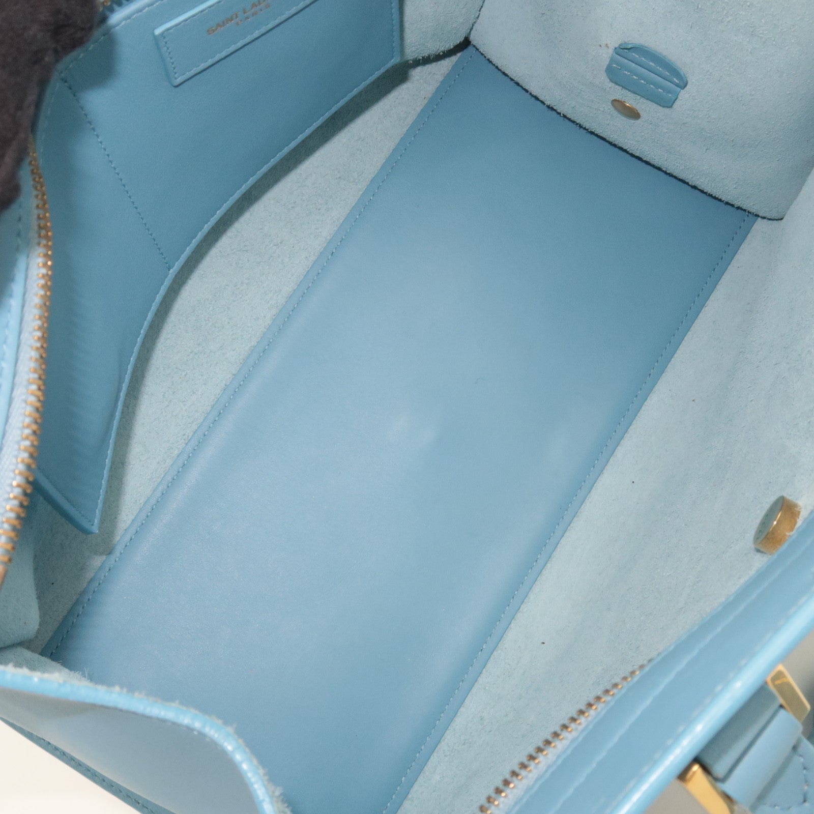 SAINT LAURENT Petit Cabas Leather 2Way Handbag Light Blue 311210