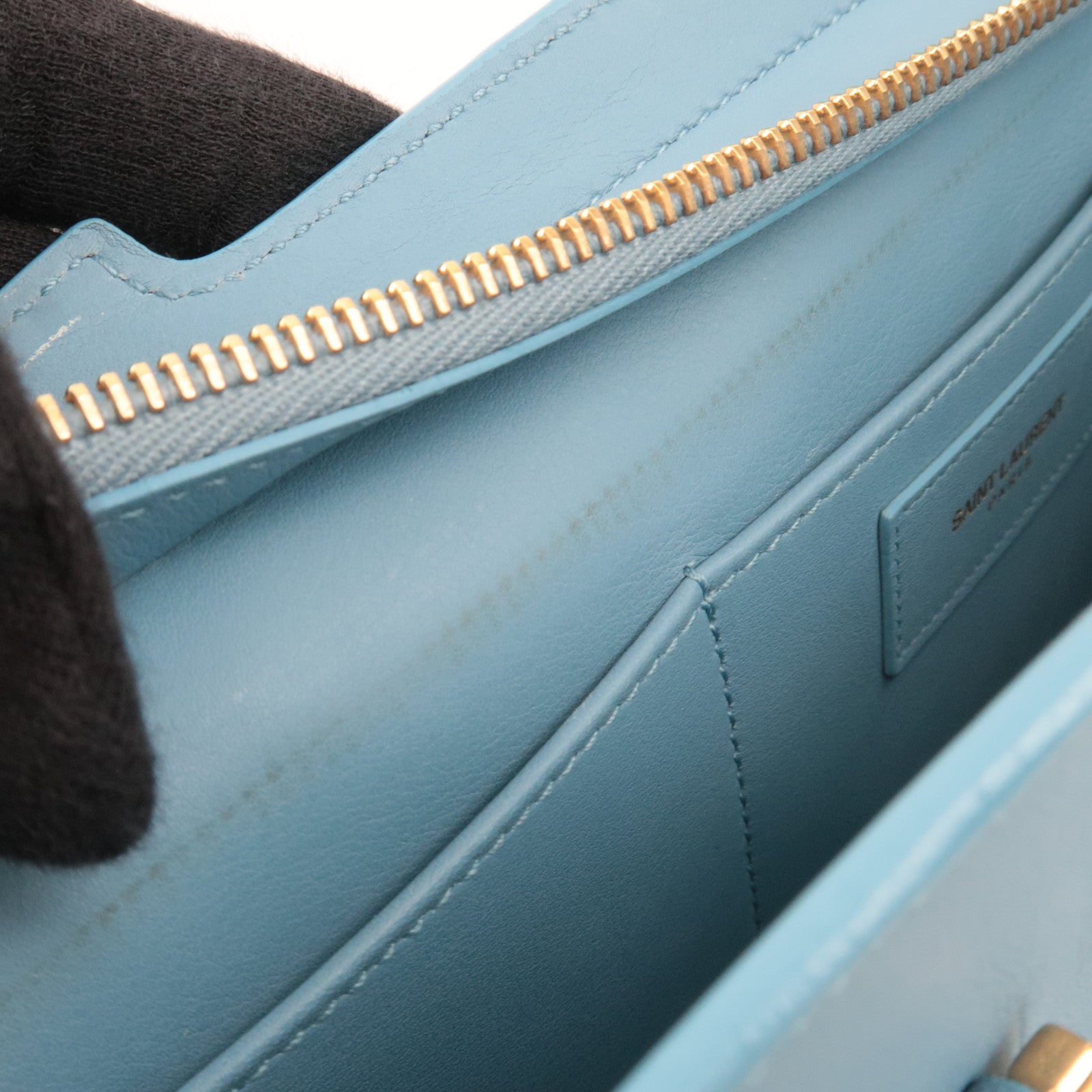 SAINT LAURENT Petit Cabas Leather 2Way Handbag Light Blue 311210