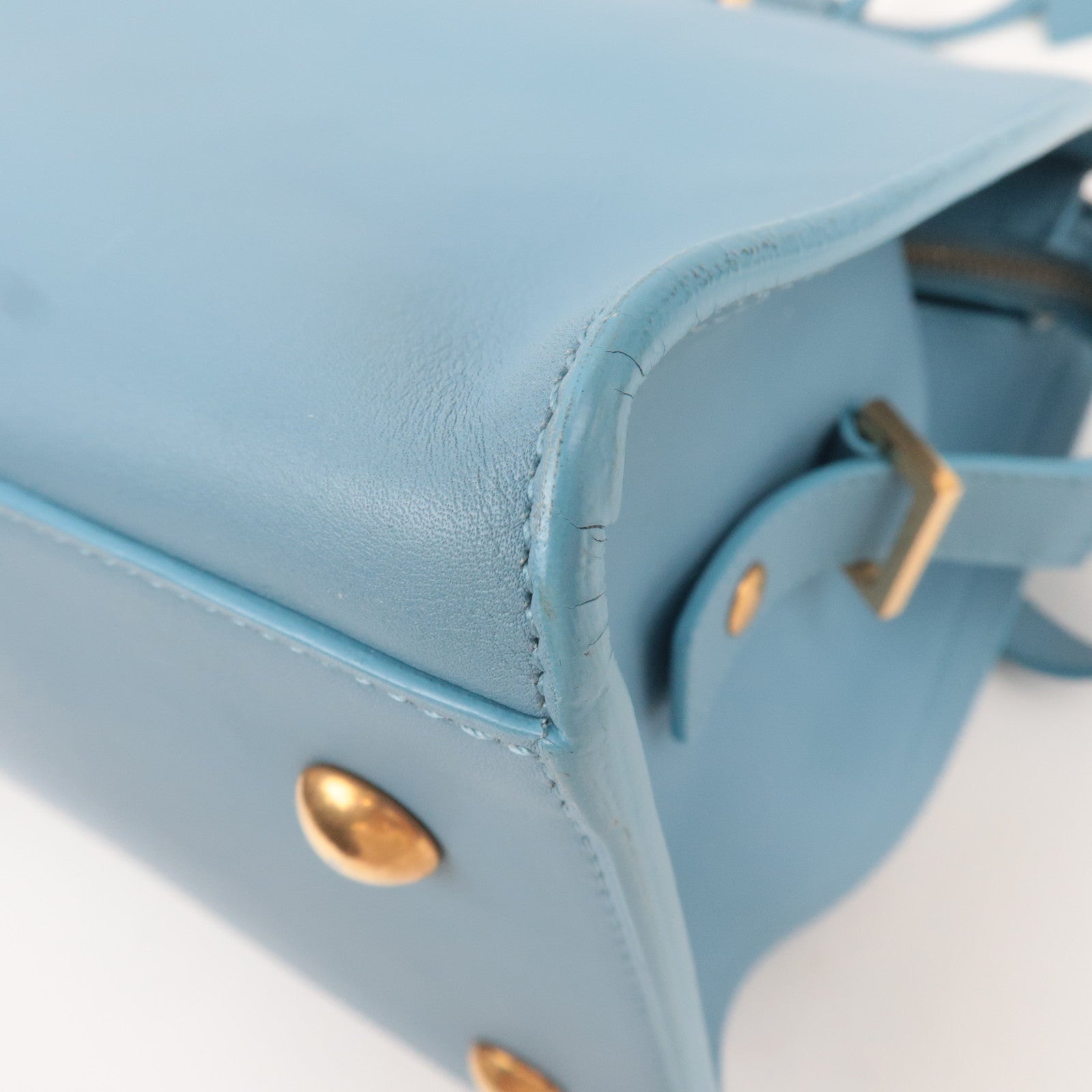 SAINT LAURENT Petit Cabas Leather 2Way Handbag Light Blue 311210