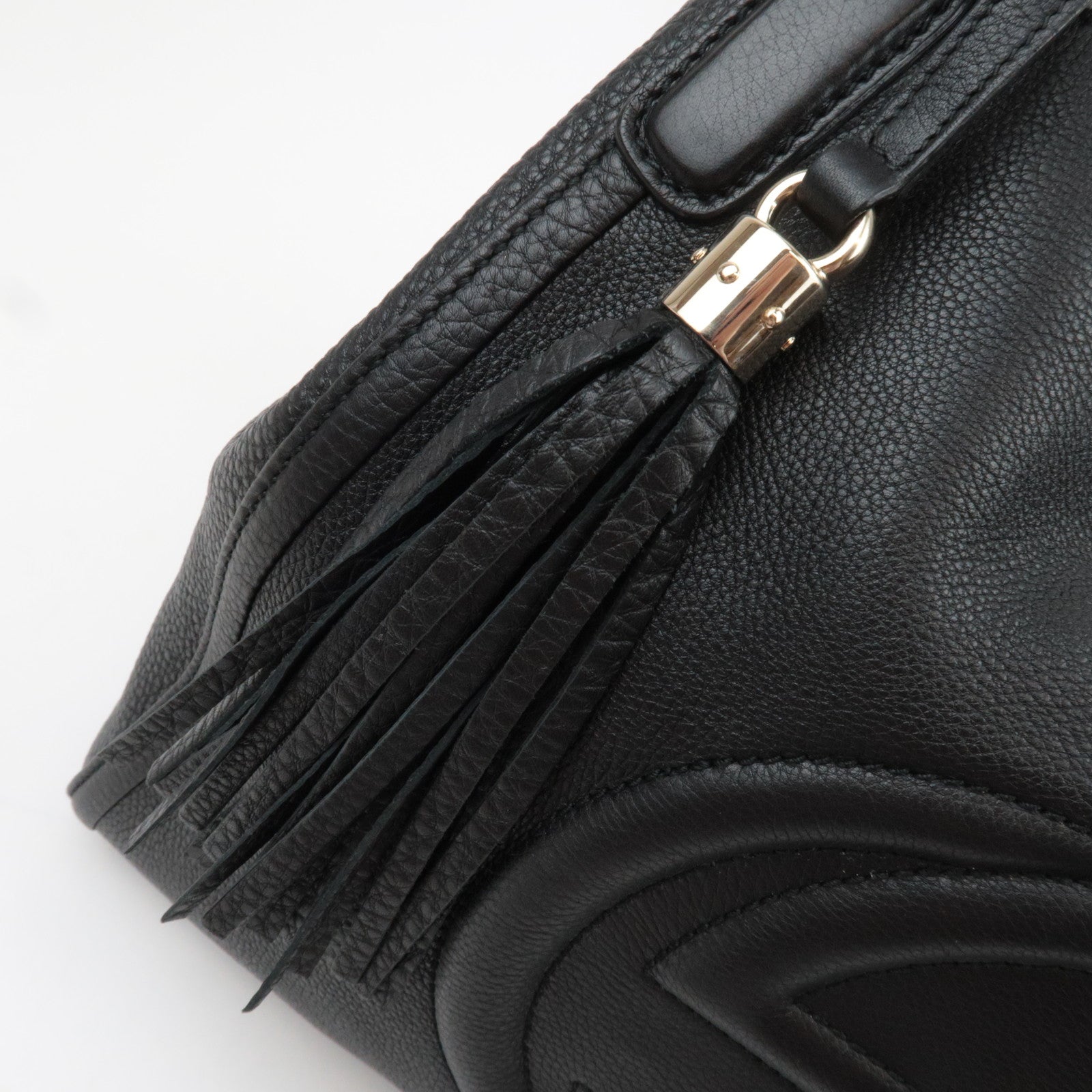 GUCCI Soho Interlocking G Leather Shoulder Bag Black 282309