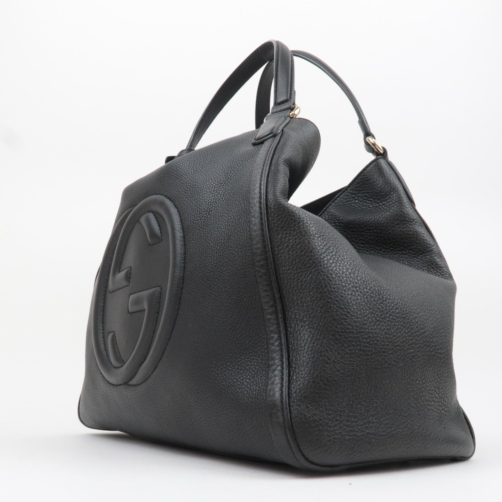 GUCCI Soho Interlocking G Leather Shoulder Bag Black 282309