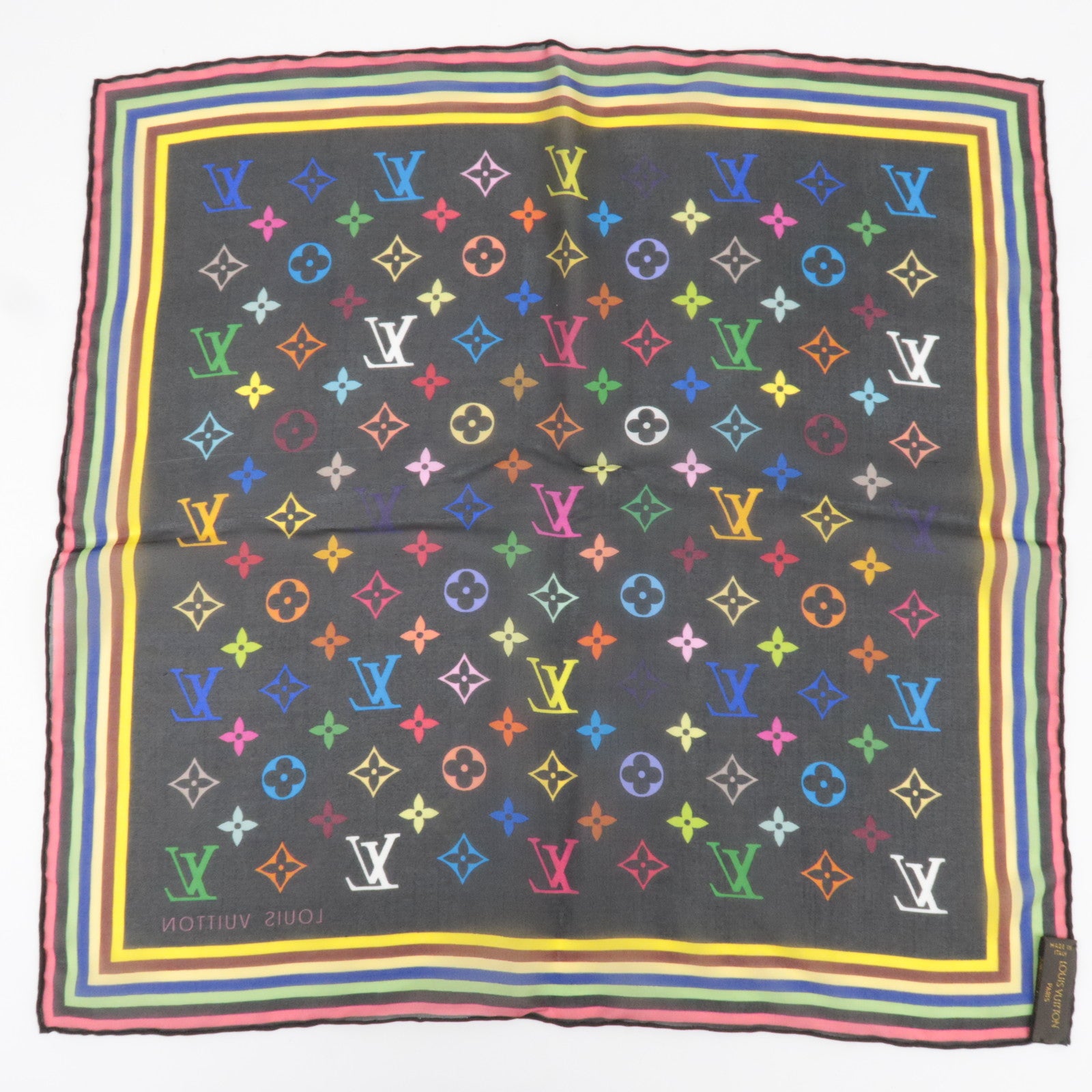 Louis Vuitton Monogram Multicolor Mini Carre Scarf 100% Silk Noir
