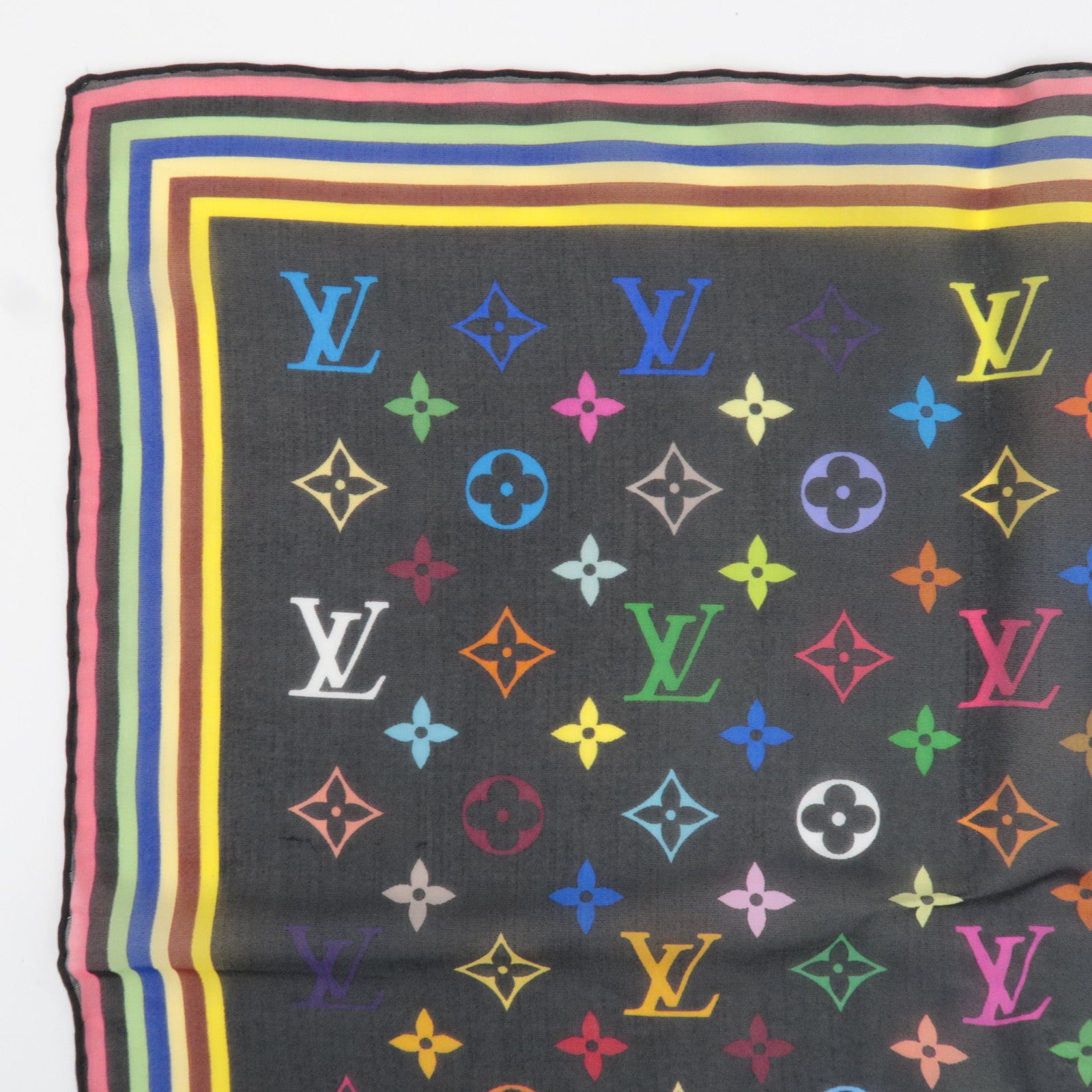 Louis Vuitton Monogram Multicolor Mini Carre Scarf 100% Silk Noir