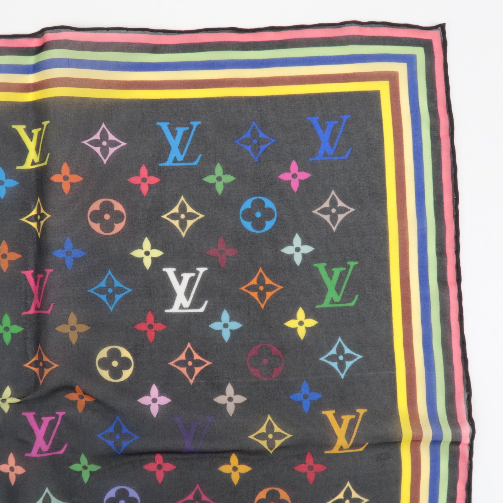 Louis Vuitton Monogram Multicolor Mini Carre Scarf 100% Silk Noir
