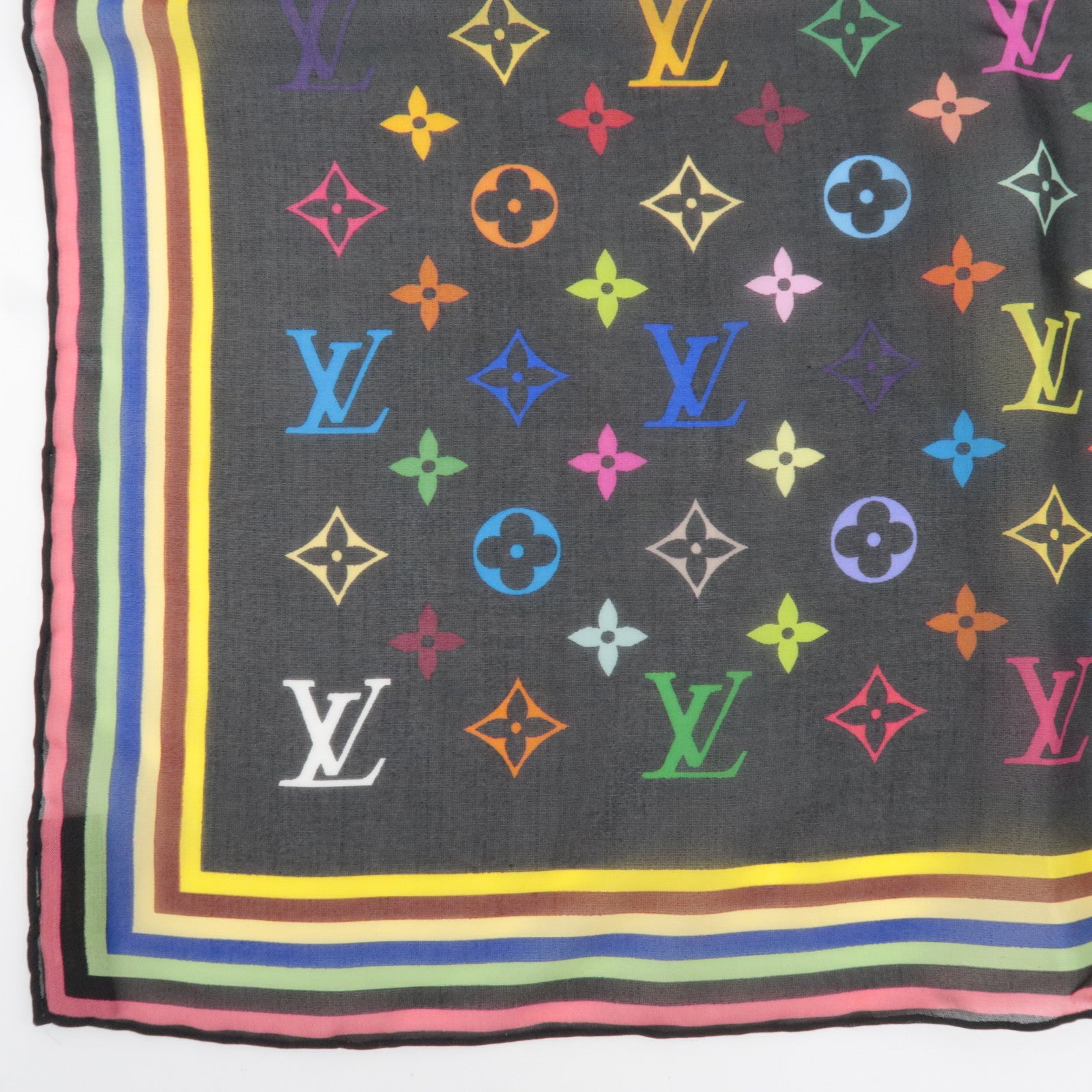 Louis Vuitton Monogram Multicolor Mini Carre Scarf 100% Silk Noir