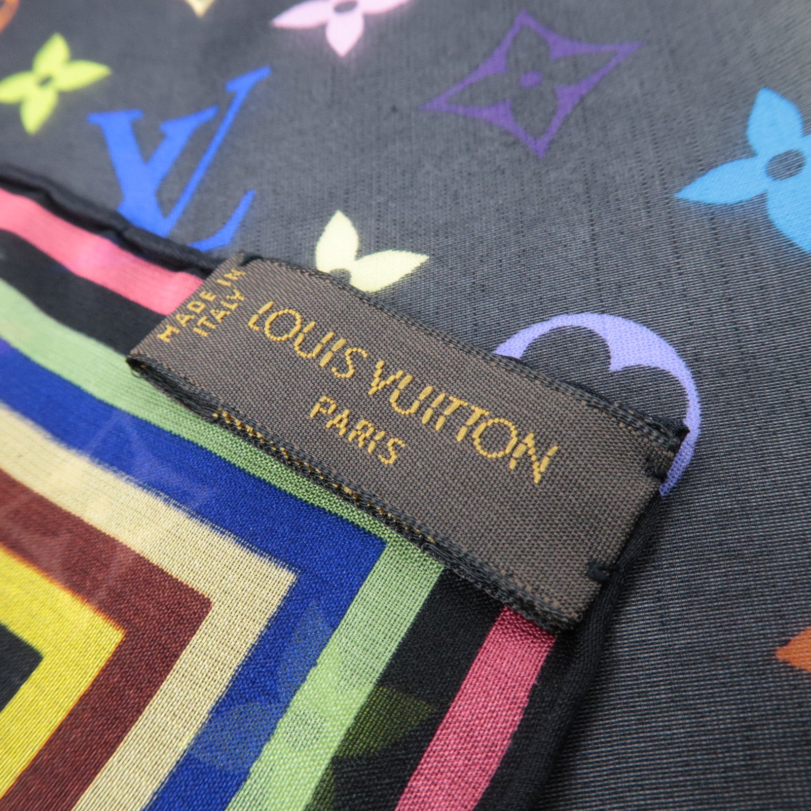 Louis Vuitton Monogram Multicolor Mini Carre Scarf 100% Silk Noir
