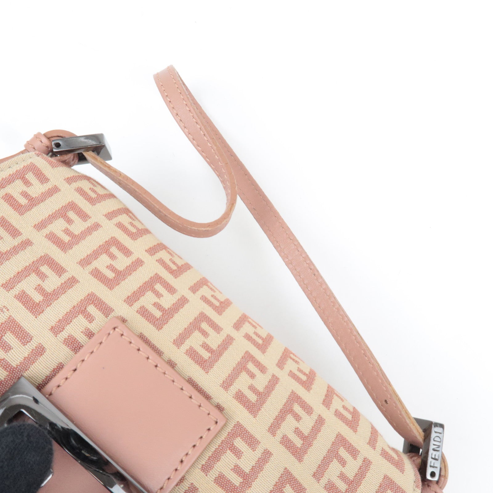FENDI Zucchino Mini Mamma Baguette Canvas Leather Shoulder Bag Pink 8BR180