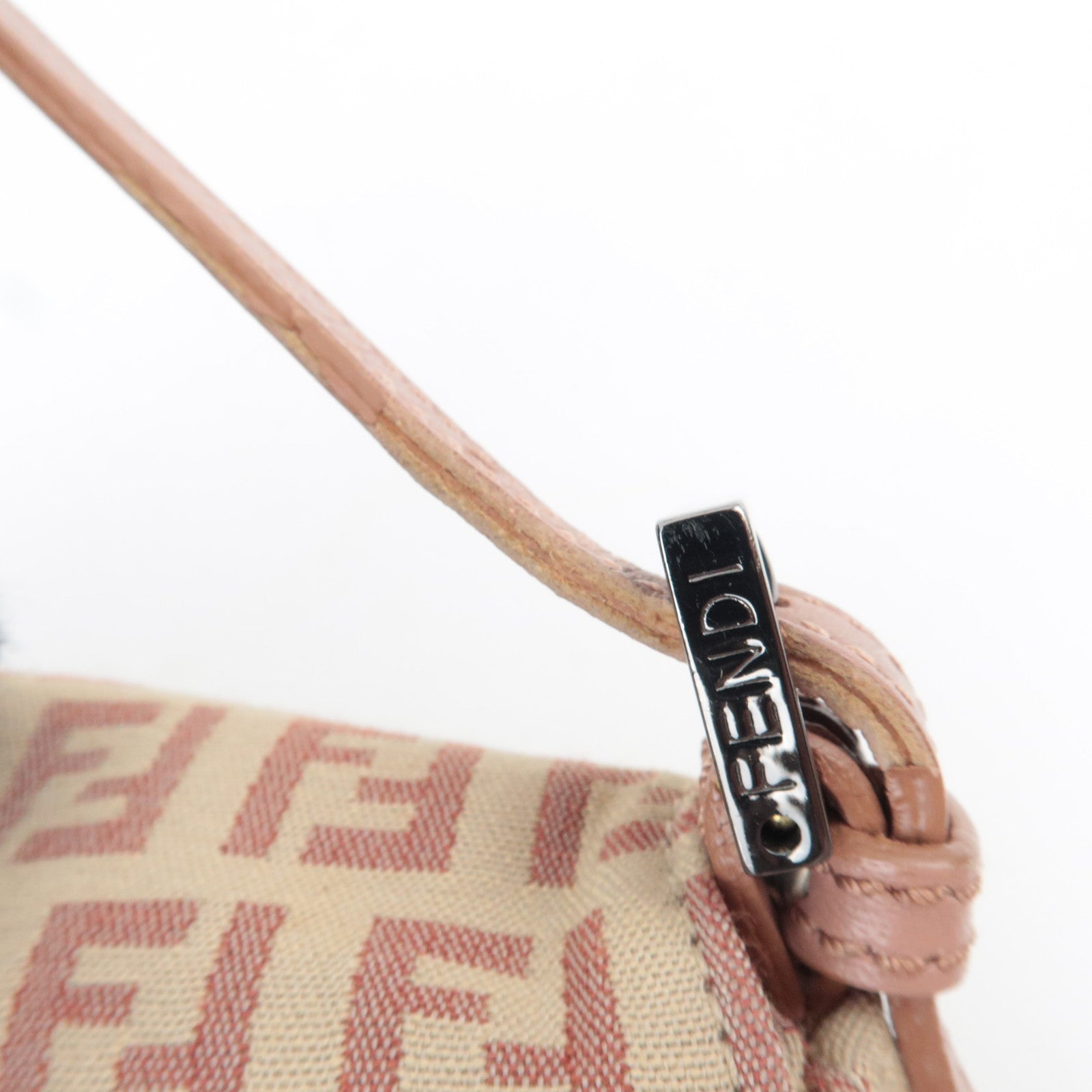 FENDI Zucchino Mini Mamma Baguette Canvas Leather Shoulder Bag Pink 8BR180