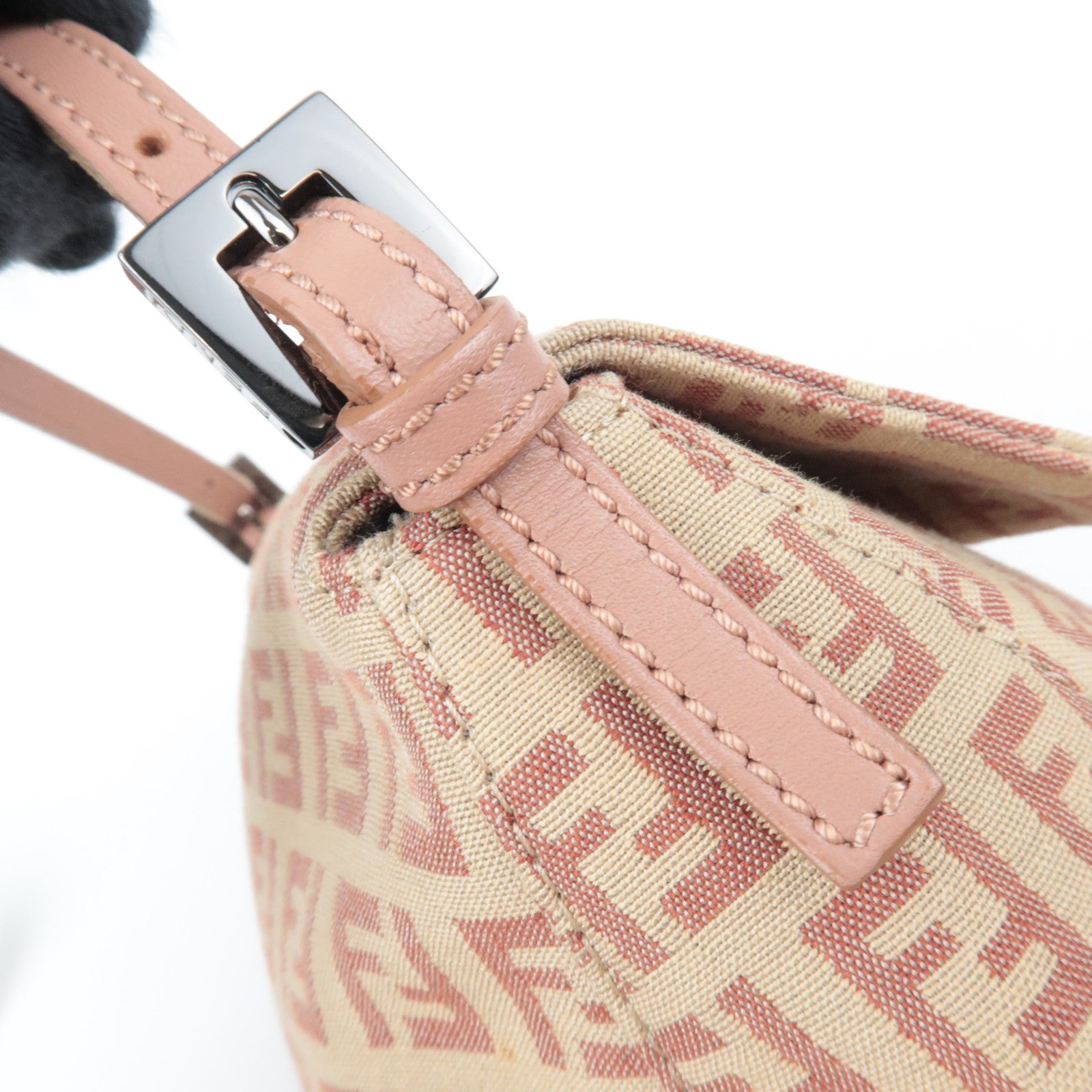 FENDI Zucchino Mini Mamma Baguette Canvas Leather Shoulder Bag Pink 8BR180