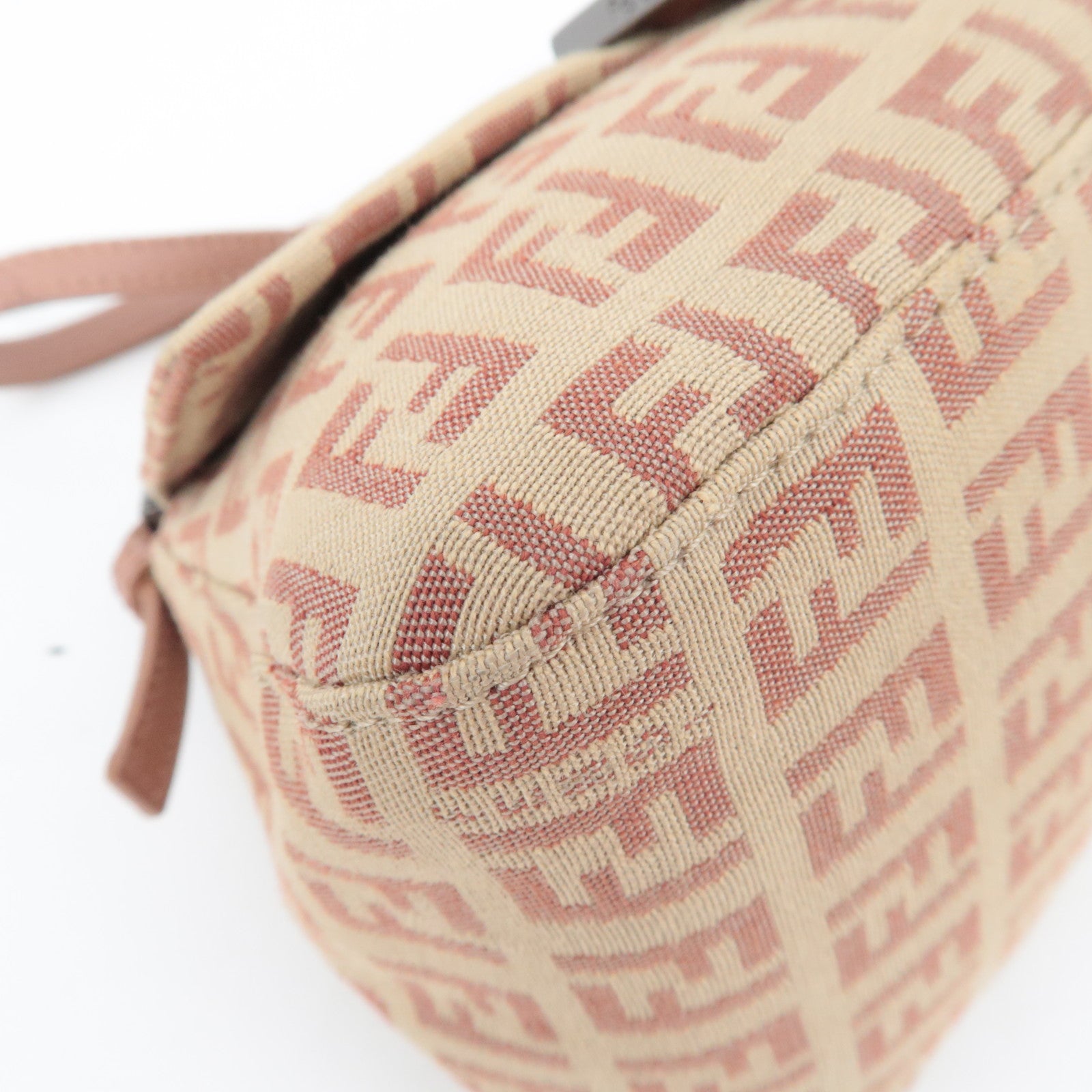 FENDI Zucchino Mini Mamma Baguette Canvas Leather Shoulder Bag Pink 8BR180