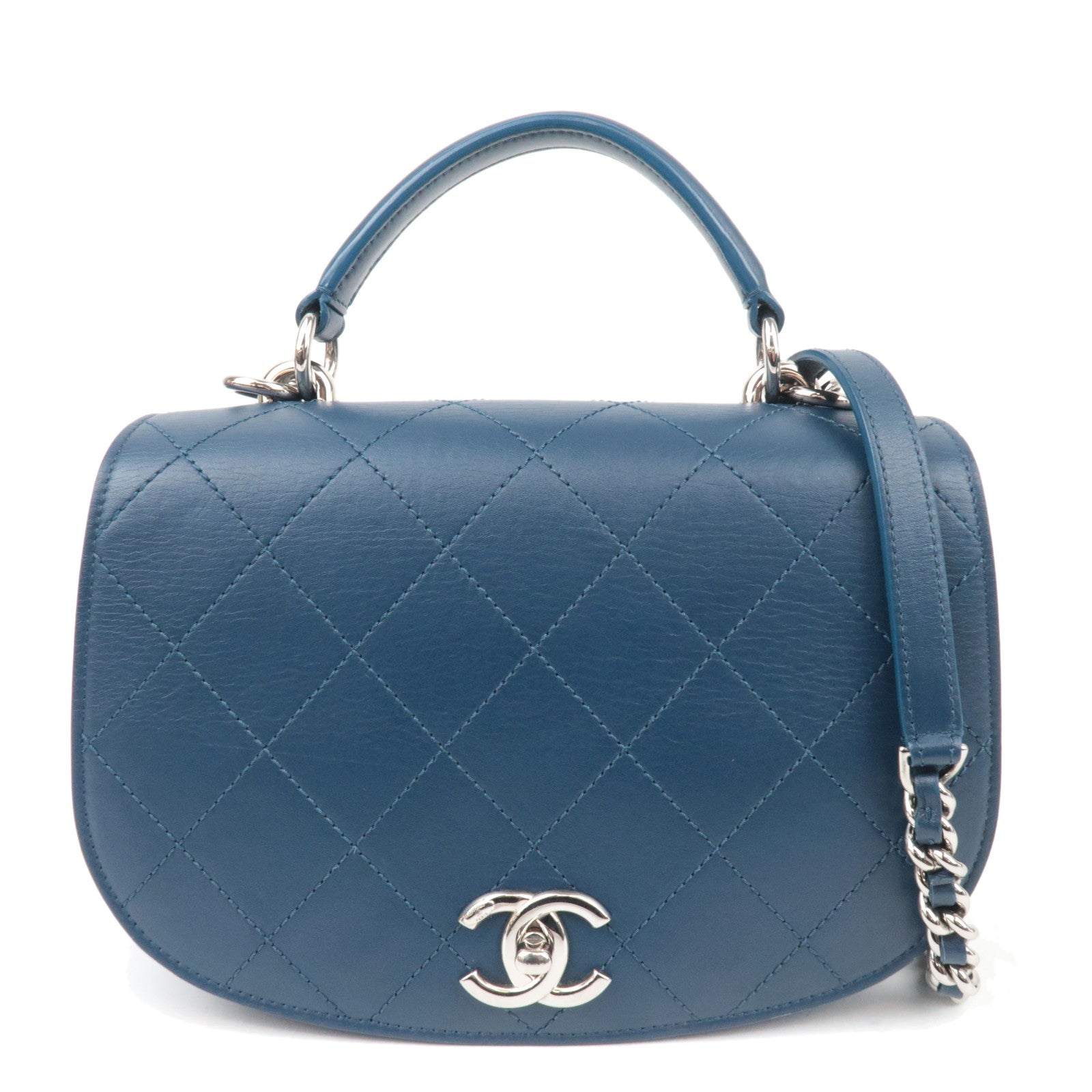 CHANEL Matelasse Calf Leather 2Way Chain Shoulder Bag Navy87035