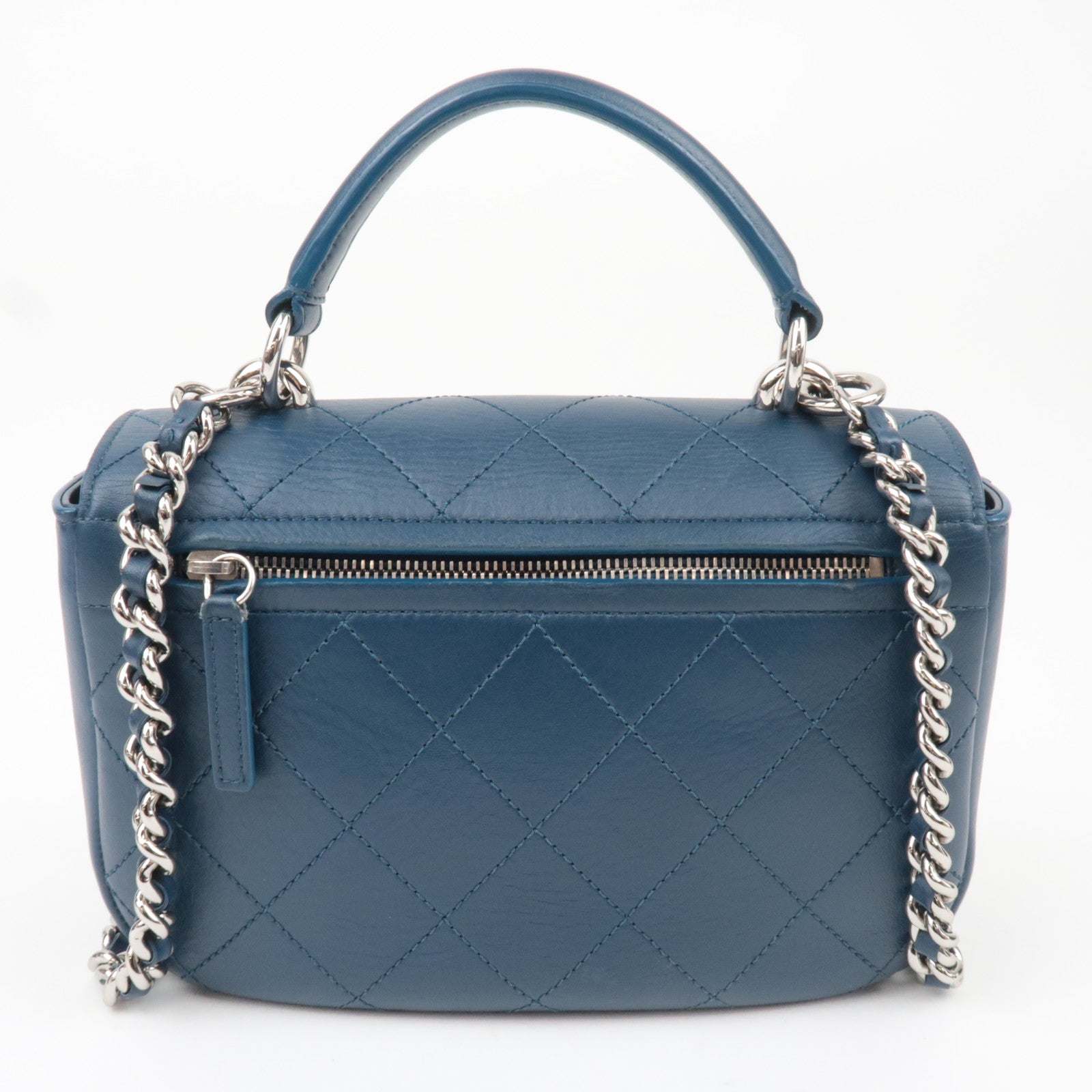 CHANEL Matelasse Calf Leather 2Way Chain Shoulder Bag Navy