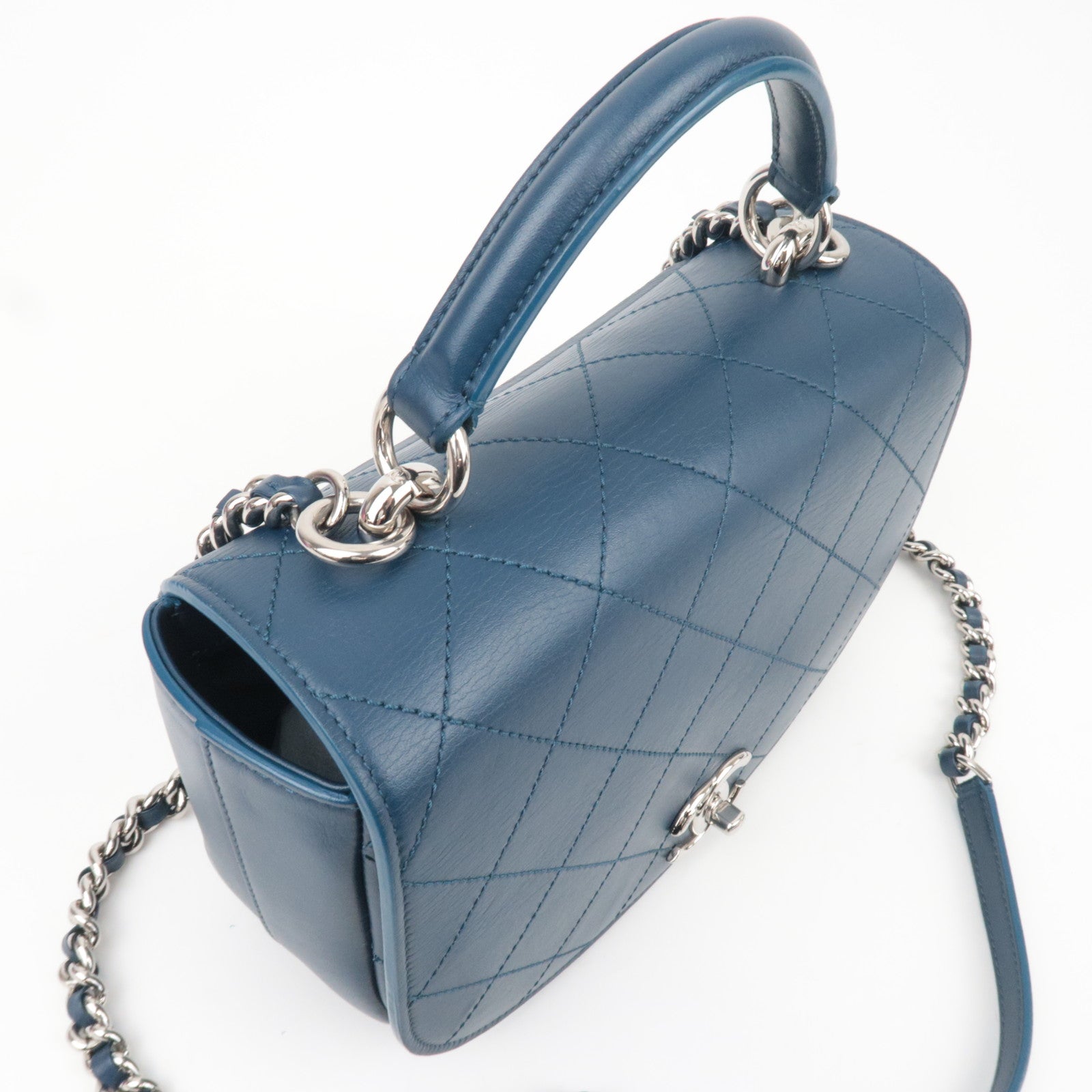 CHANEL Matelasse Calf Leather 2Way Chain Shoulder Bag Navy