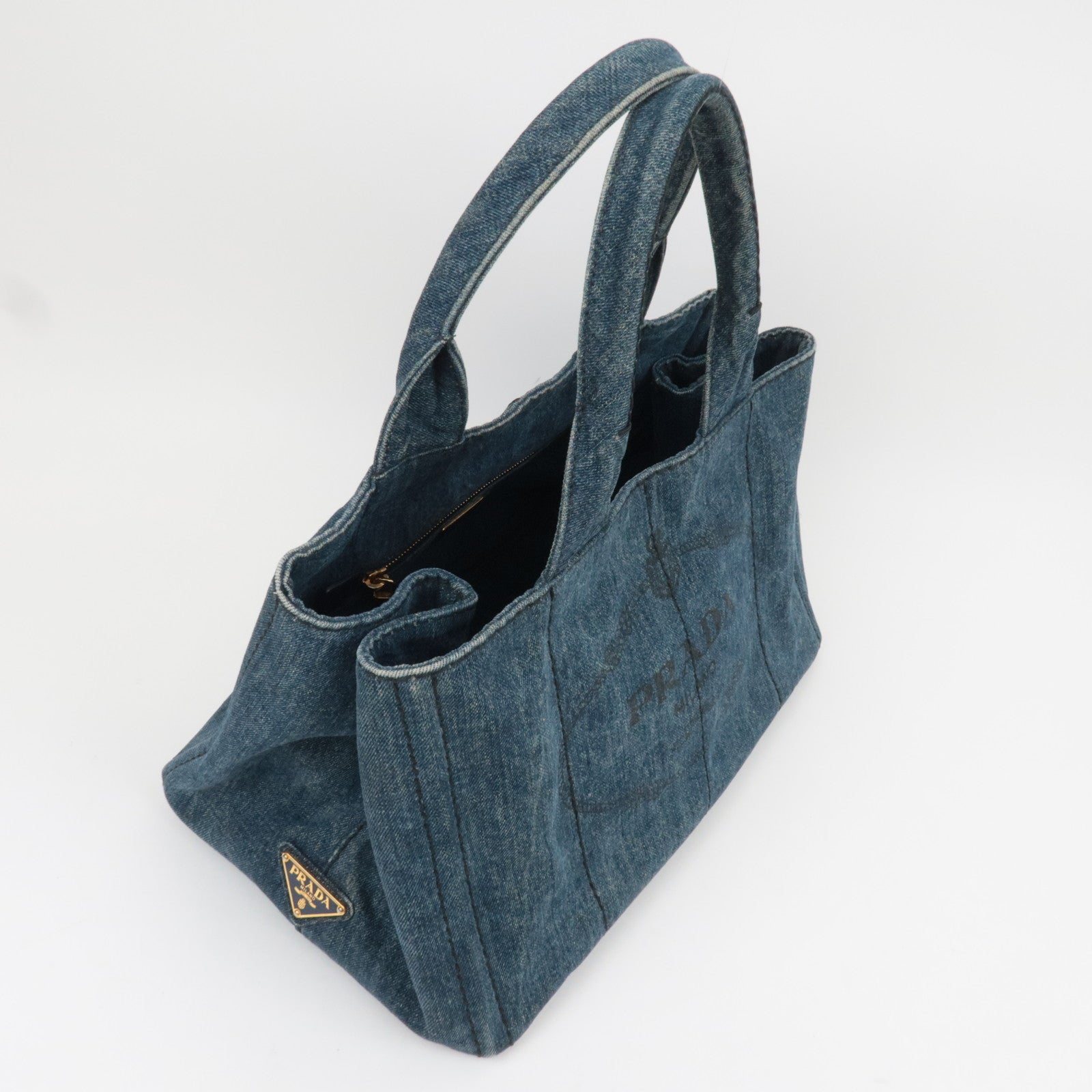 PRADA Canapa Denim Tote Bag Size M Blue B1877B