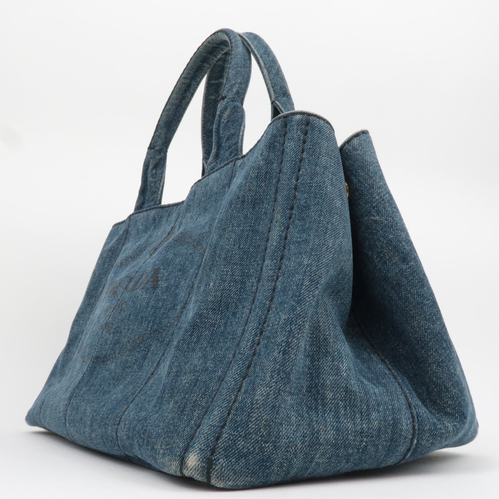 PRADA Canapa Denim Tote Bag Size M Blue B1877B