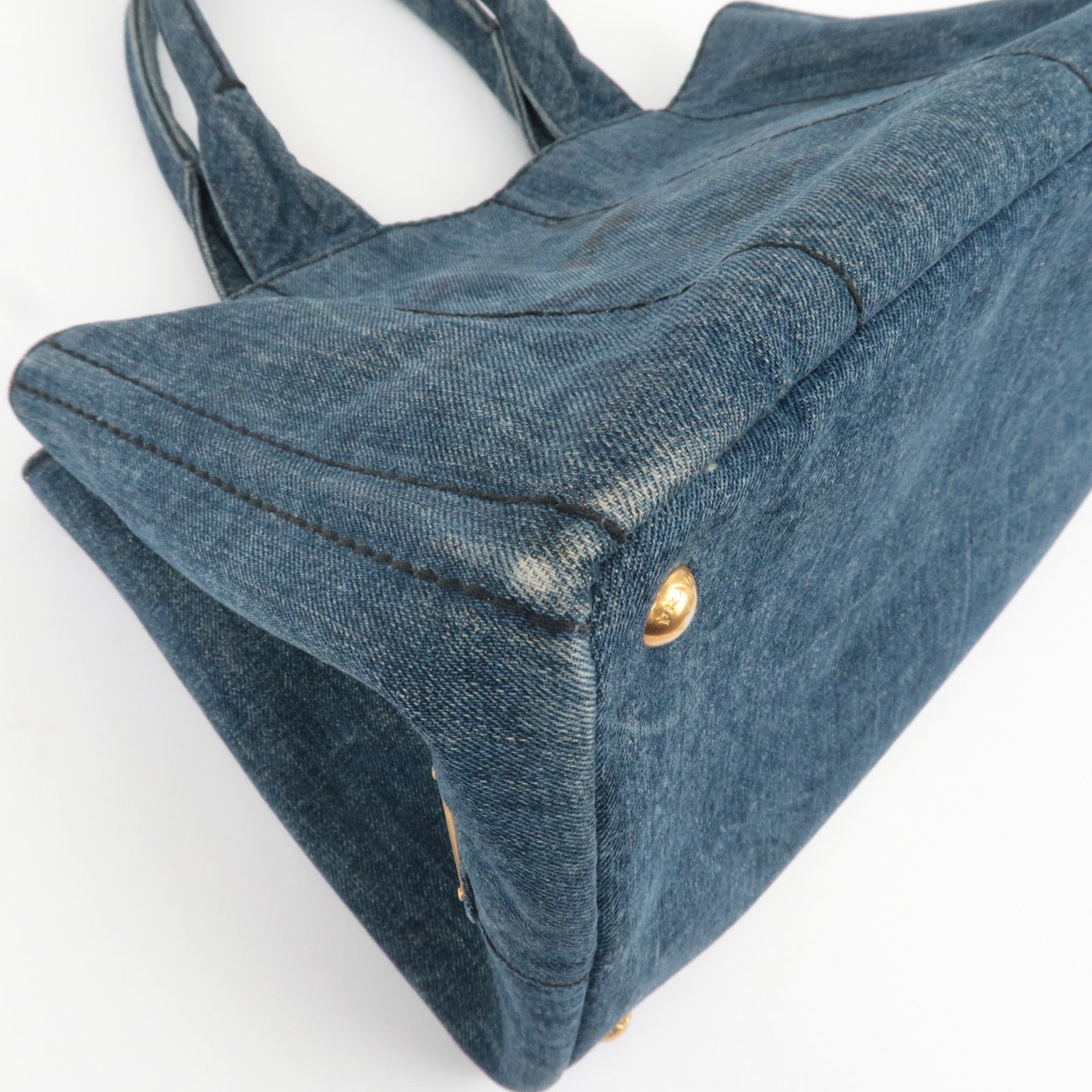PRADA Canapa Denim Tote Bag Size M Blue B1877B