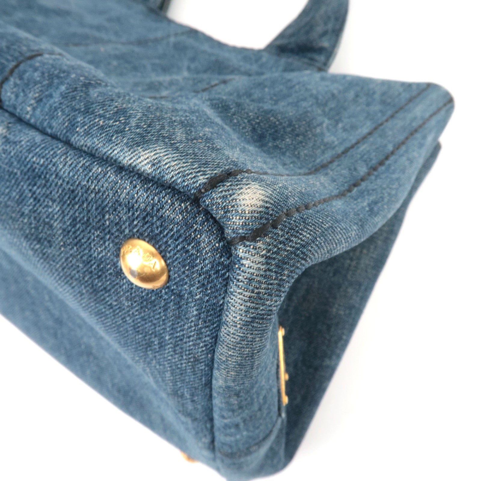 PRADA Canapa Denim Tote Bag Size M Blue B1877B