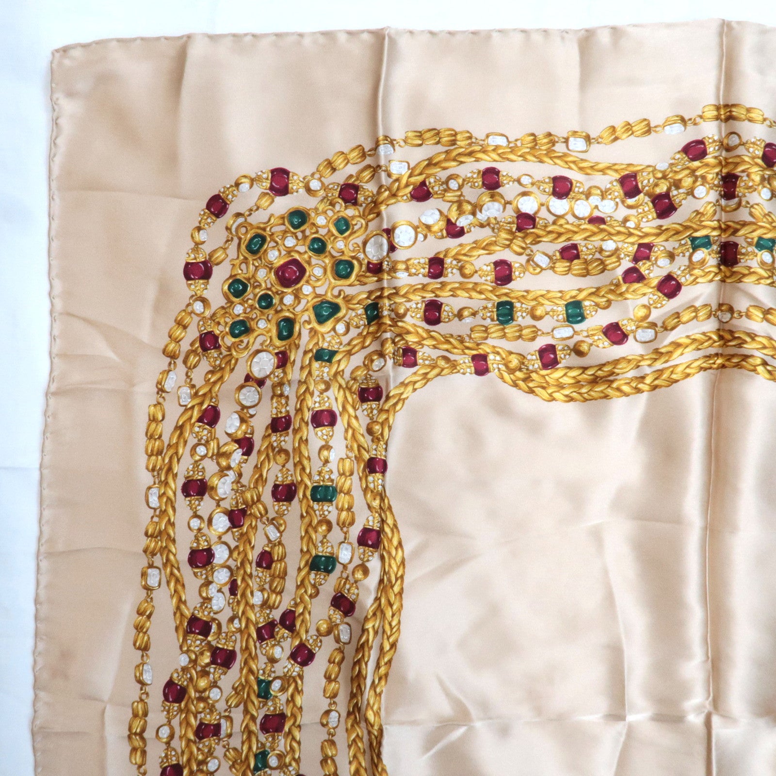 CHANEL Scarf Jewelry Print 100% Silk Greige