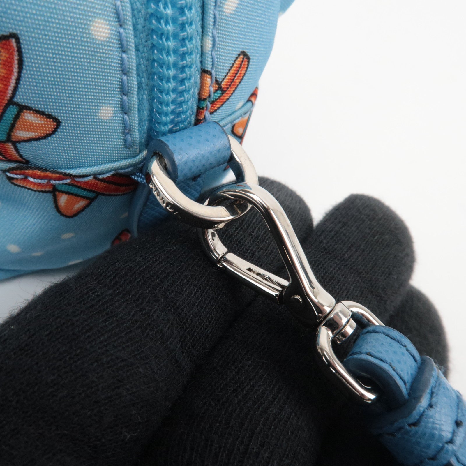 PRADA Cactus Print Small Pouch Nylon Leather Light Blue