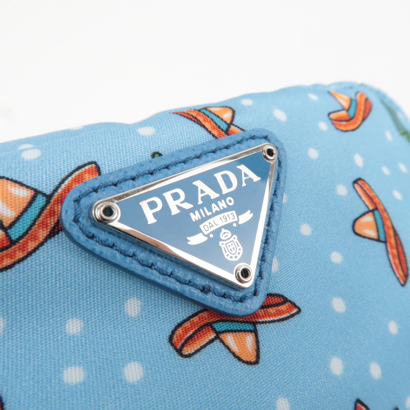 PRADA Cactus Print Small Pouch Nylon Leather Light Blue