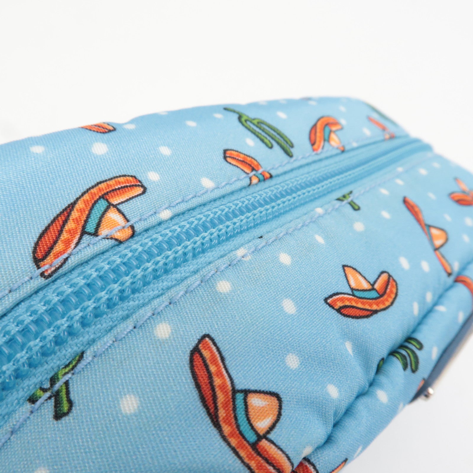 PRADA Cactus Print Small Pouch Nylon Leather Light Blue