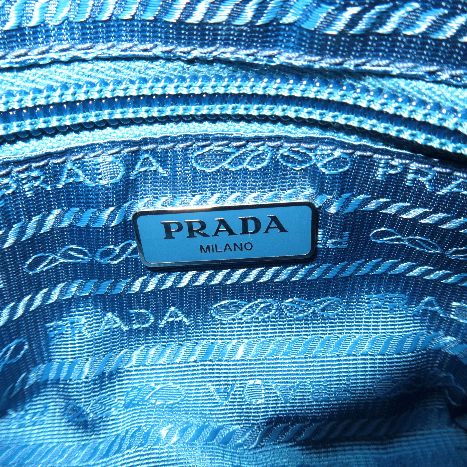 PRADA Cactus Print Small Pouch Nylon Leather Light Blue
