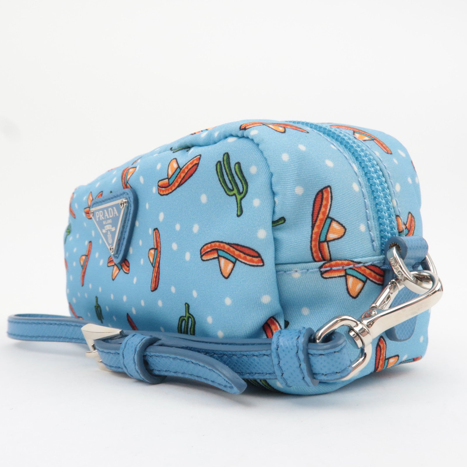PRADA Cactus Print Small Pouch Nylon Leather Light Blue