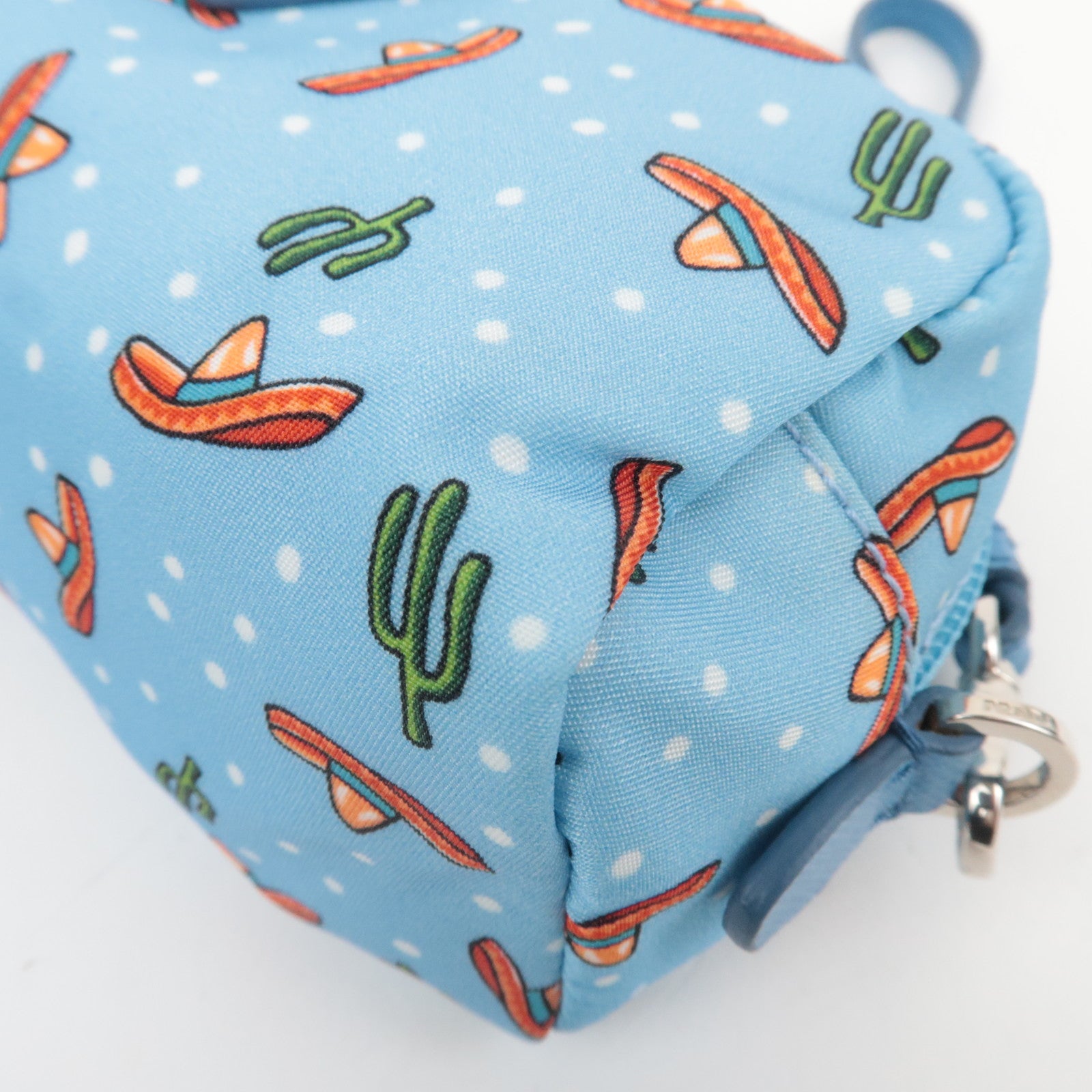PRADA Cactus Print Small Pouch Nylon Leather Light Blue