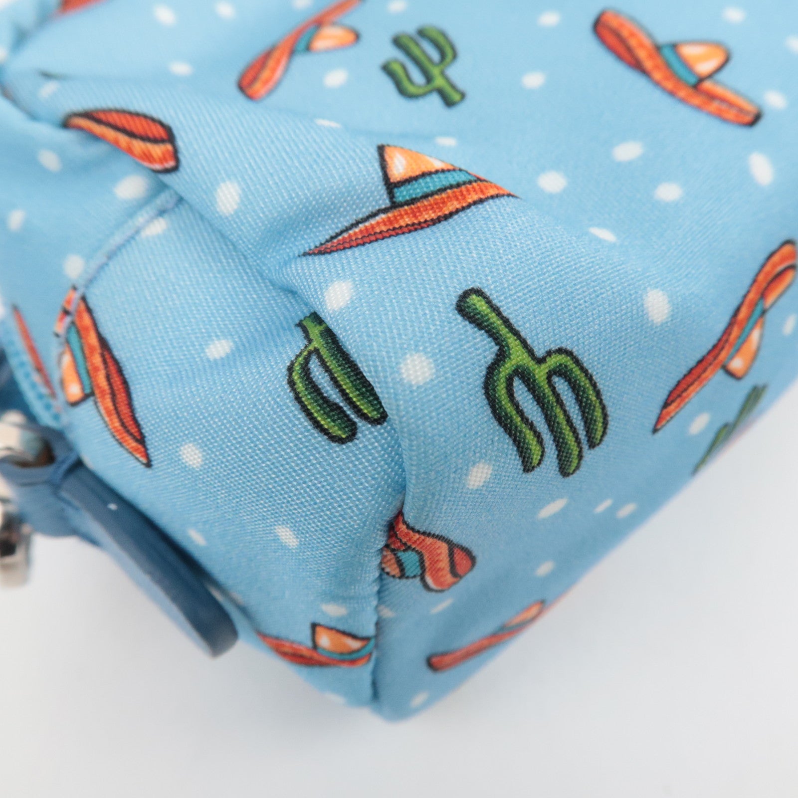 PRADA Cactus Print Small Pouch Nylon Leather Light Blue