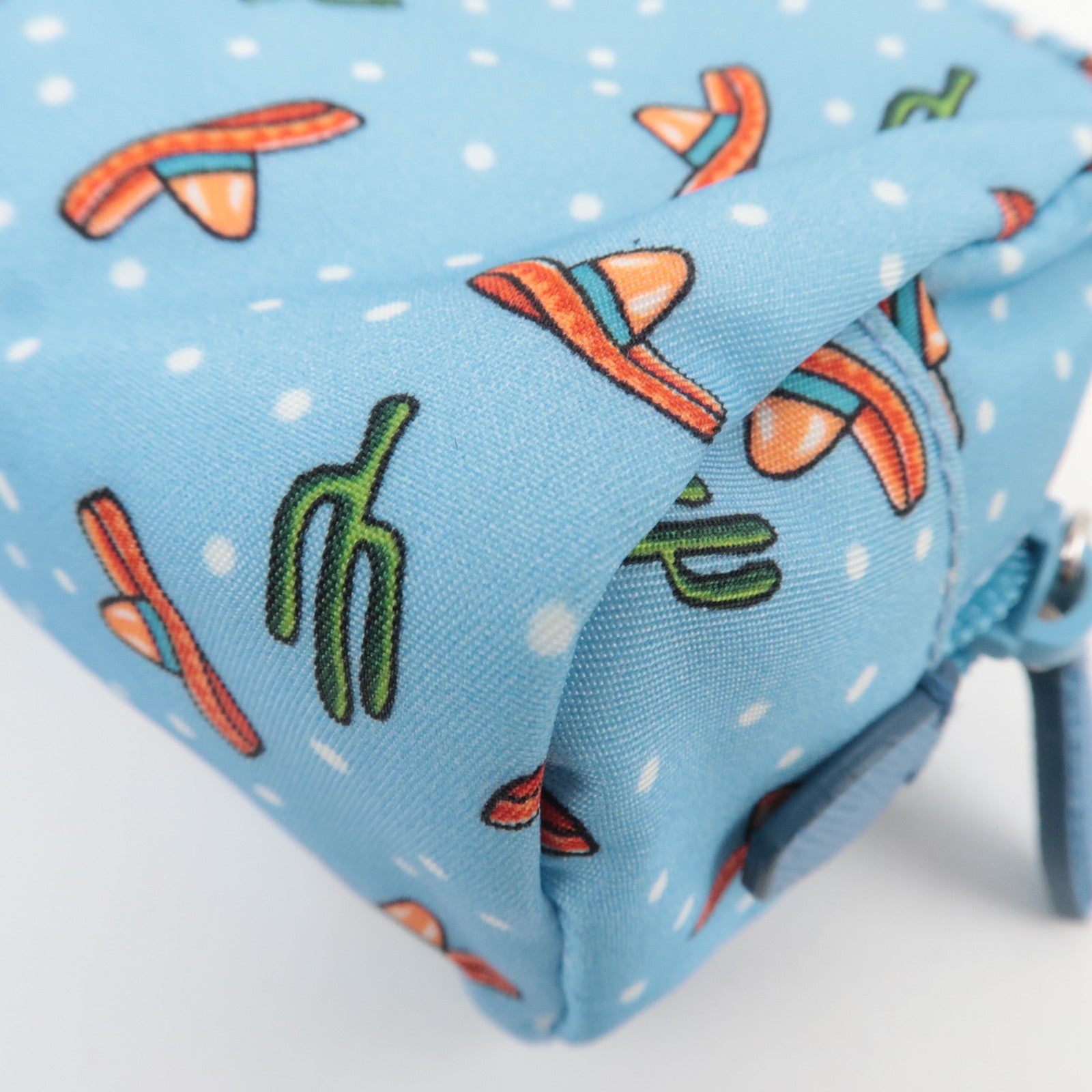 PRADA Cactus Print Small Pouch Nylon Leather Light Blue