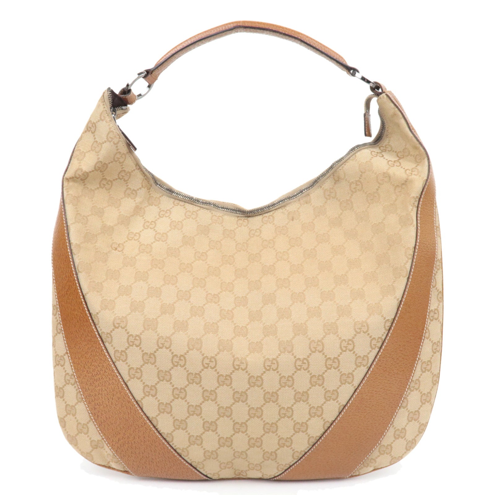 GUCCI GG Canvas Leather Shoulder Bag Beige Brown 12435887070