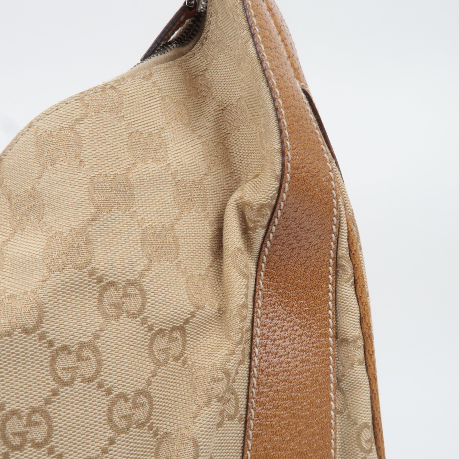GUCCI GG Canvas Leather Shoulder Bag Beige Brown 124358