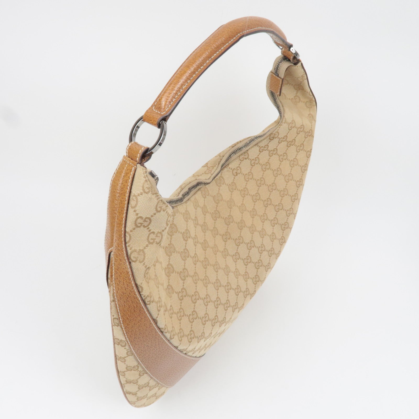 GUCCI GG Canvas Leather Shoulder Bag Beige Brown 124358