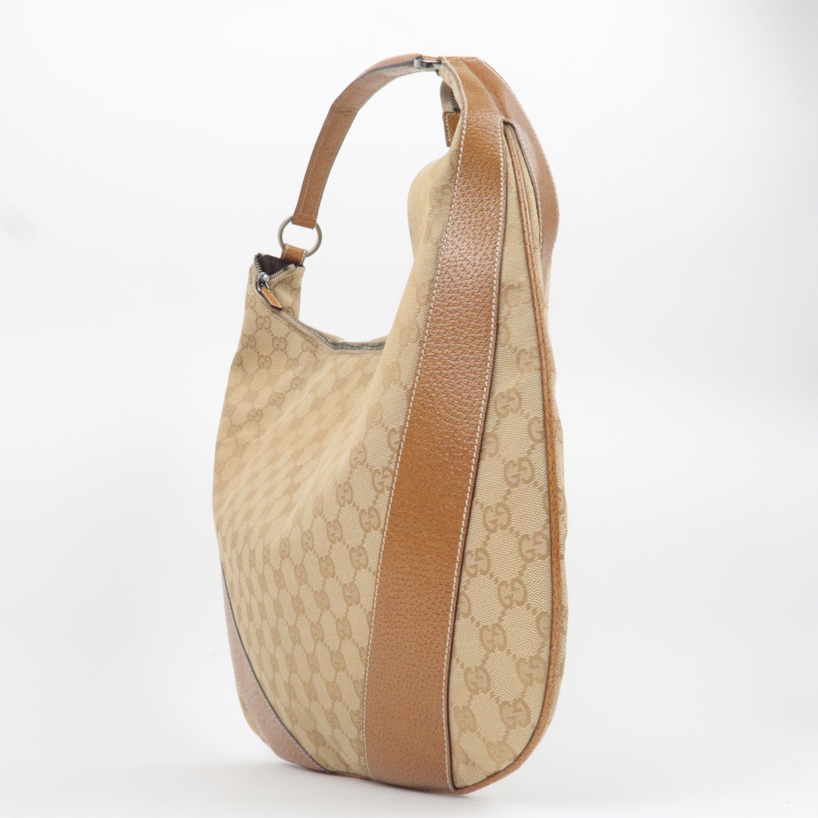 GUCCI GG Canvas Leather Shoulder Bag Beige Brown 124358