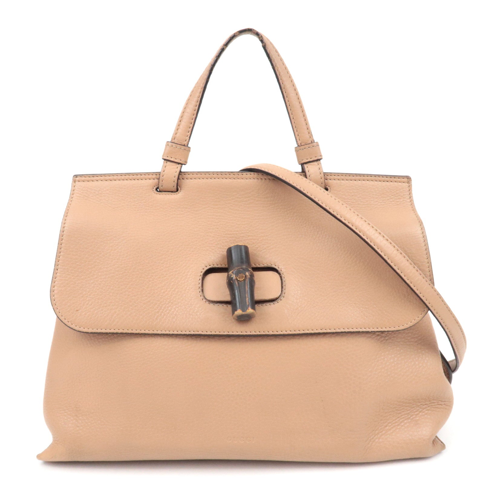 GUCCI Bamboo Daily 2Way Leather Handbag Beige 39201387071