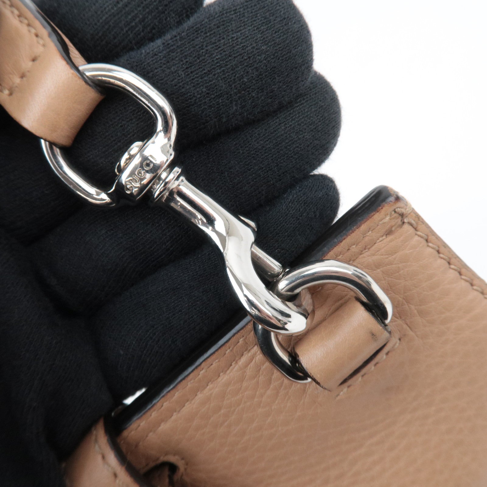 GUCCI Bamboo Daily 2Way Leather Handbag Beige 392013