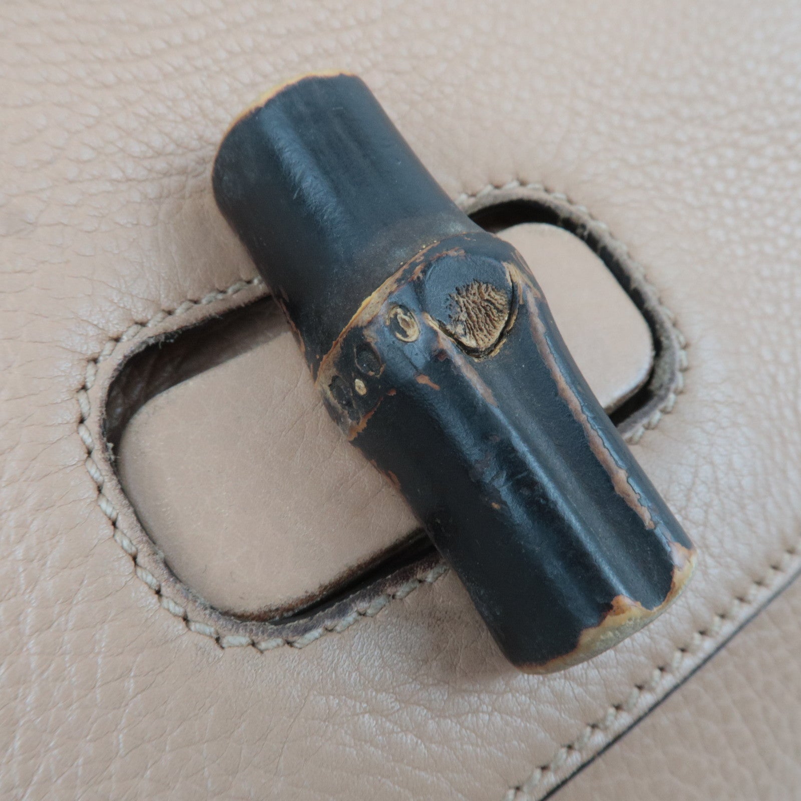 GUCCI Bamboo Daily 2Way Leather Handbag Beige 392013
