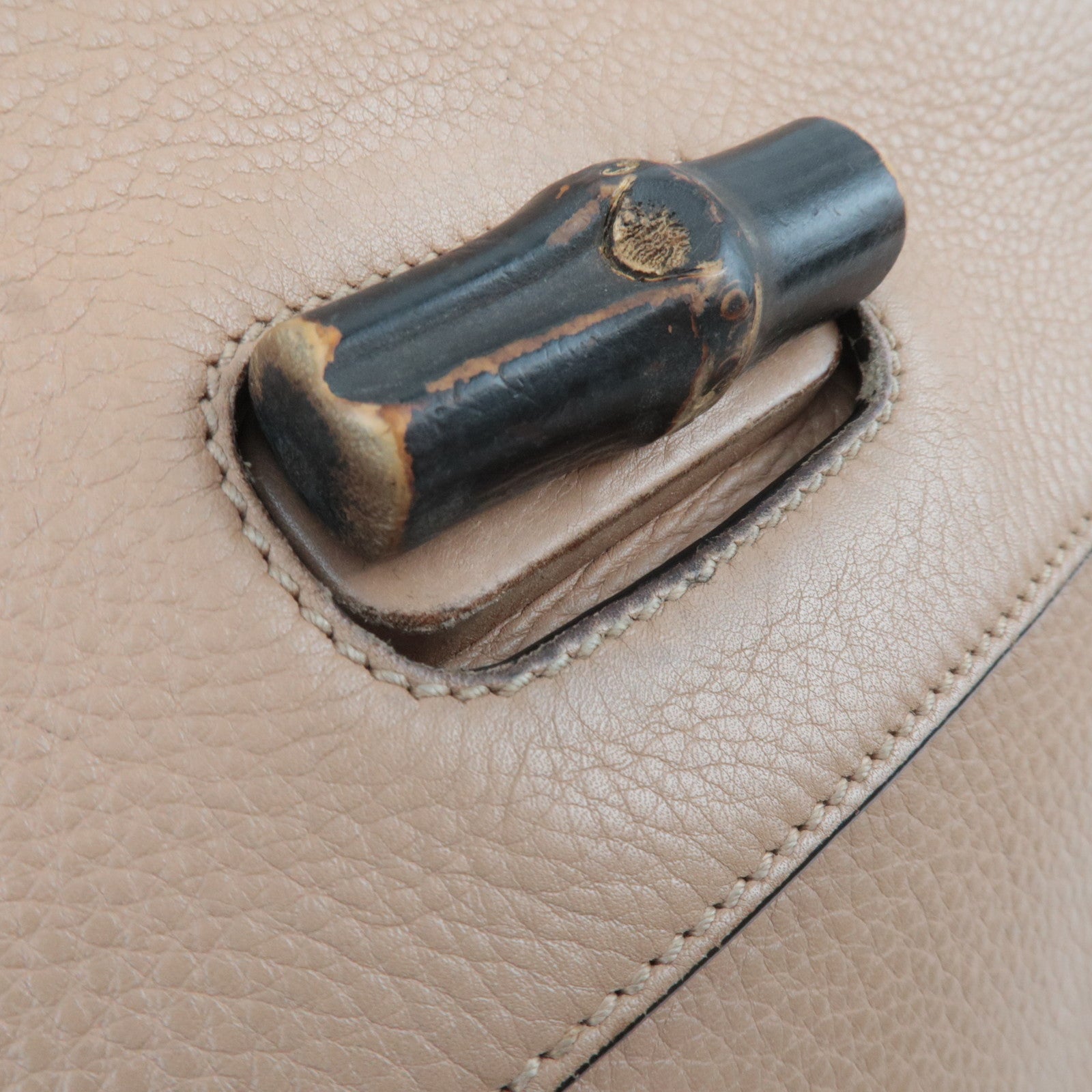 GUCCI Bamboo Daily 2Way Leather Handbag Beige 392013