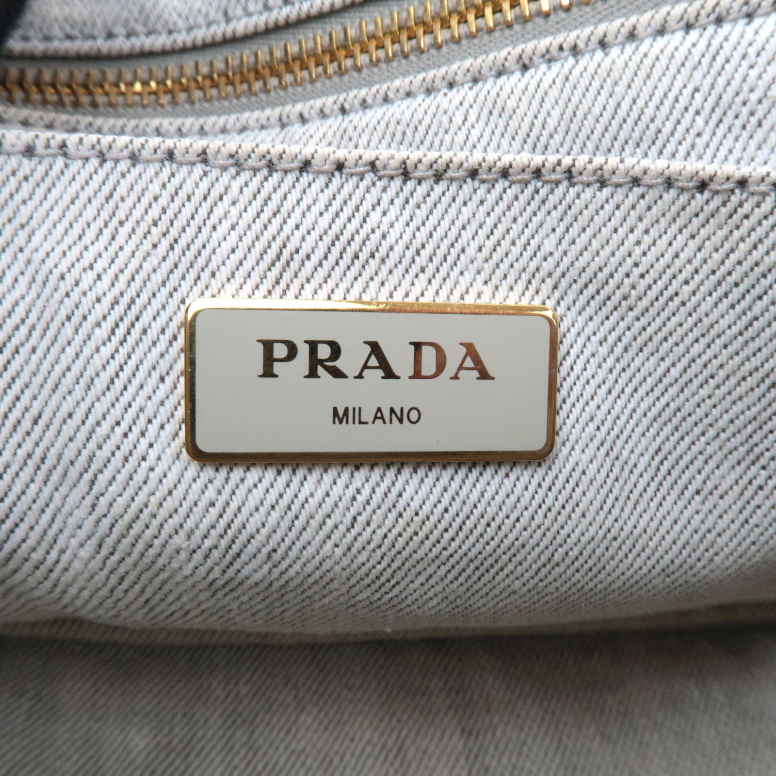 PRADA Canapa Mini 2Way Denim Tote Bag White 1BG439