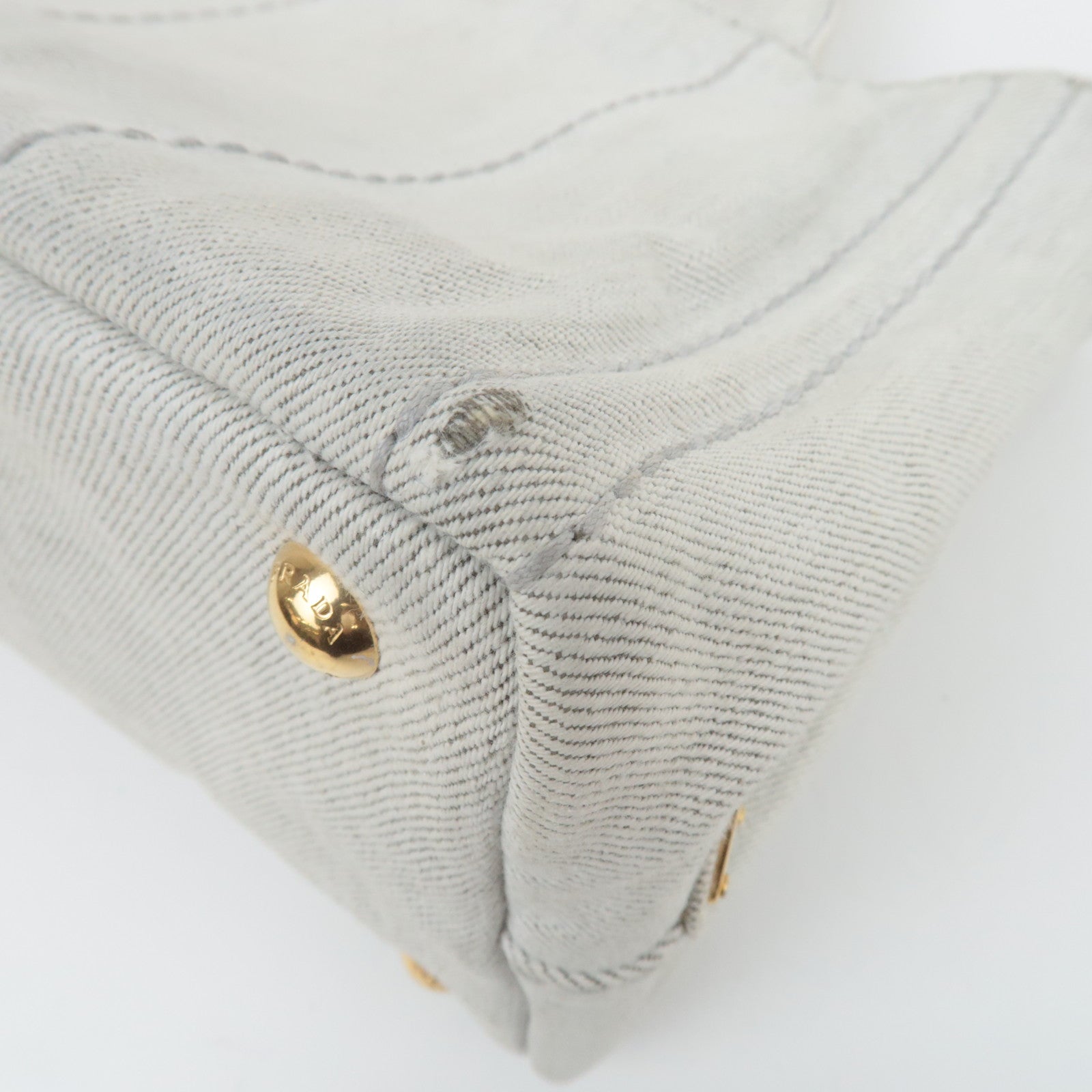 PRADA Canapa Mini 2Way Denim Tote Bag White 1BG439