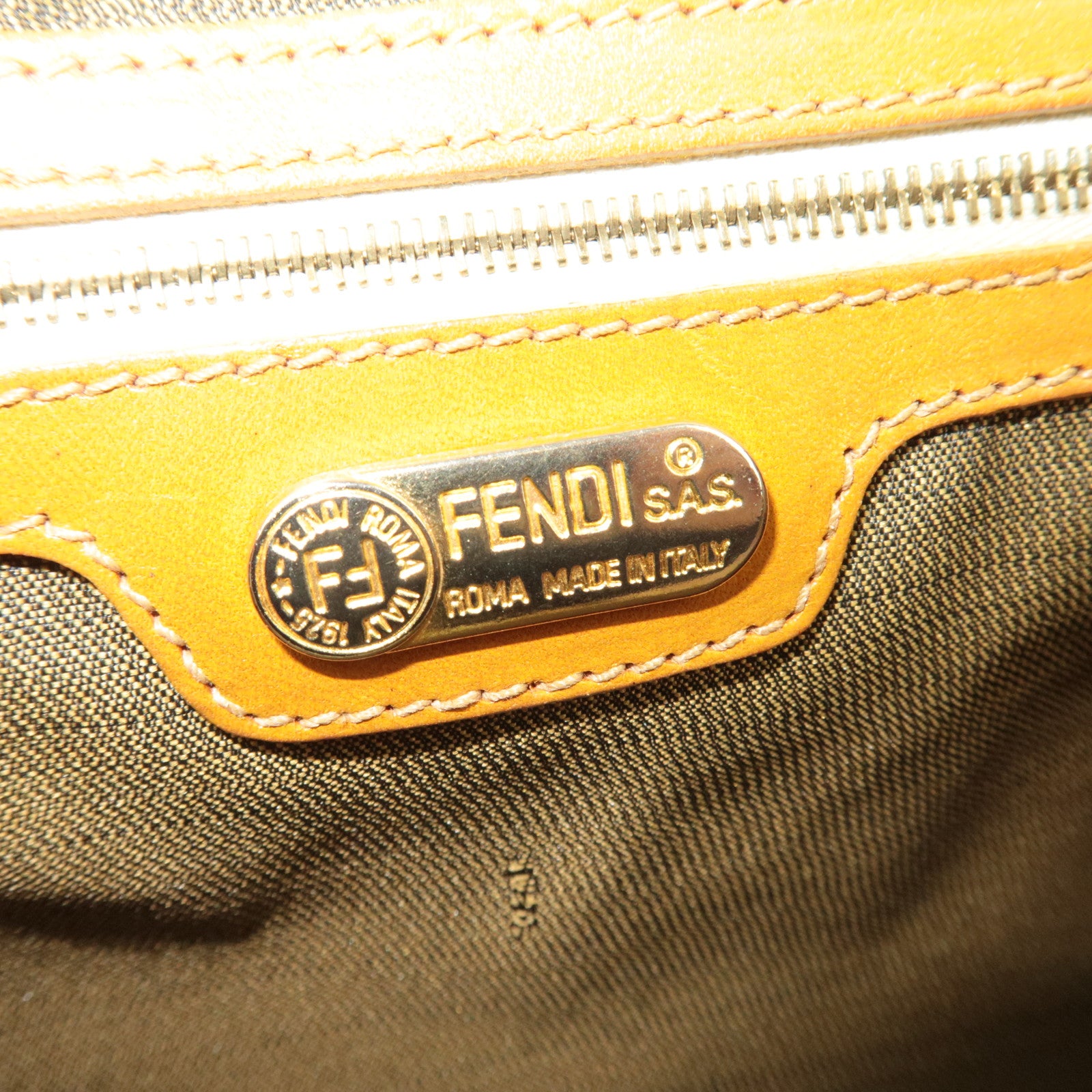 FENDI Canvas Leather Handbag Multicolor Brown