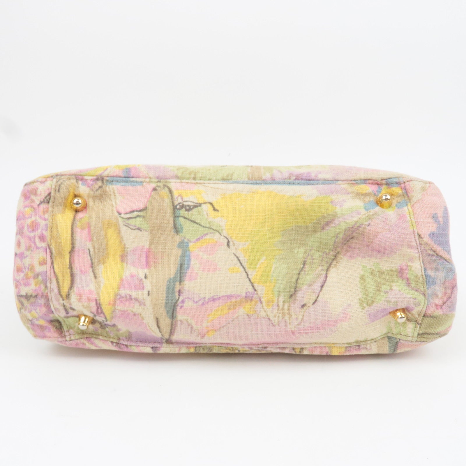 FENDI Canvas Leather Handbag Multicolor Brown